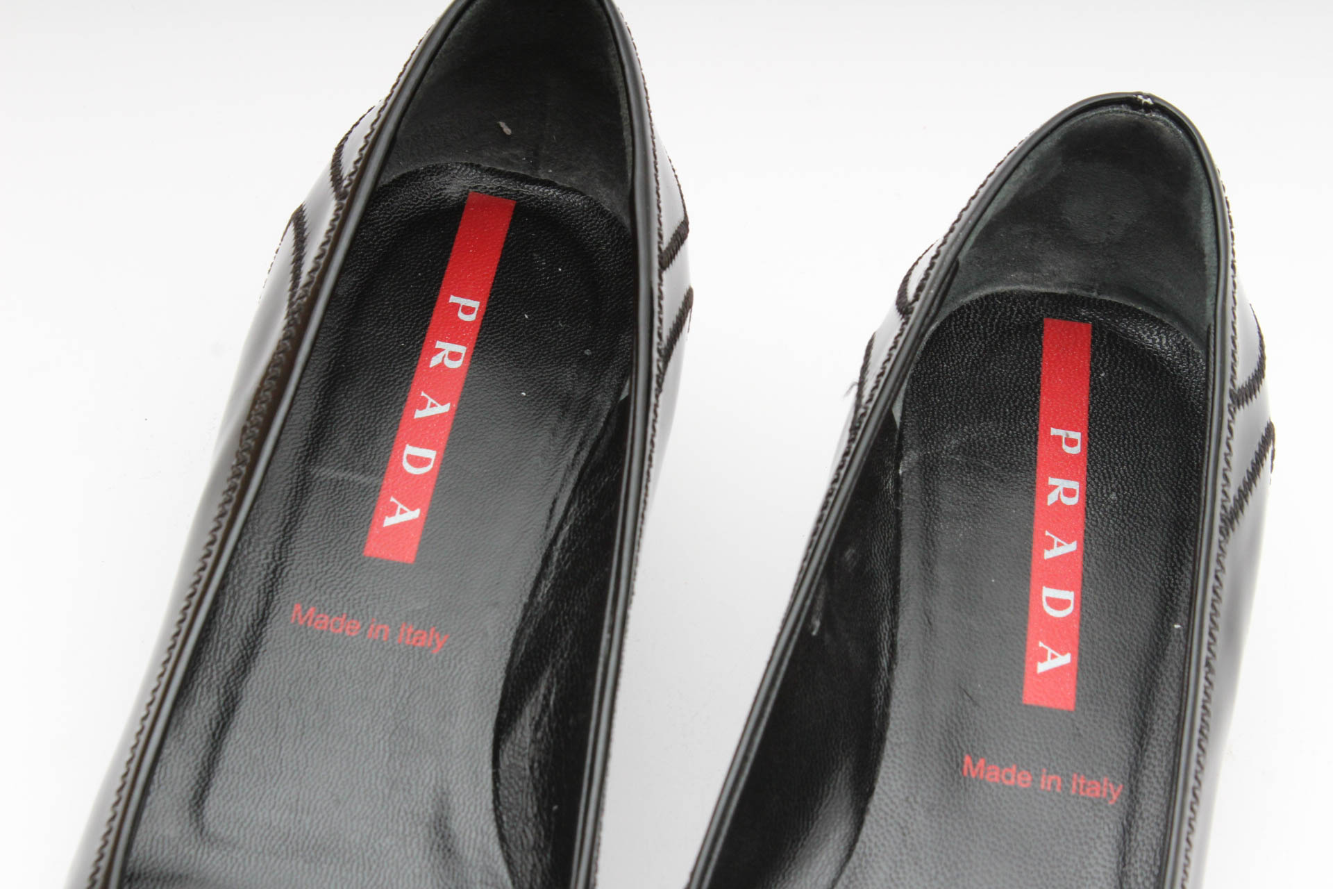 Prada Black Patent Leather Kitten Heel Loafers