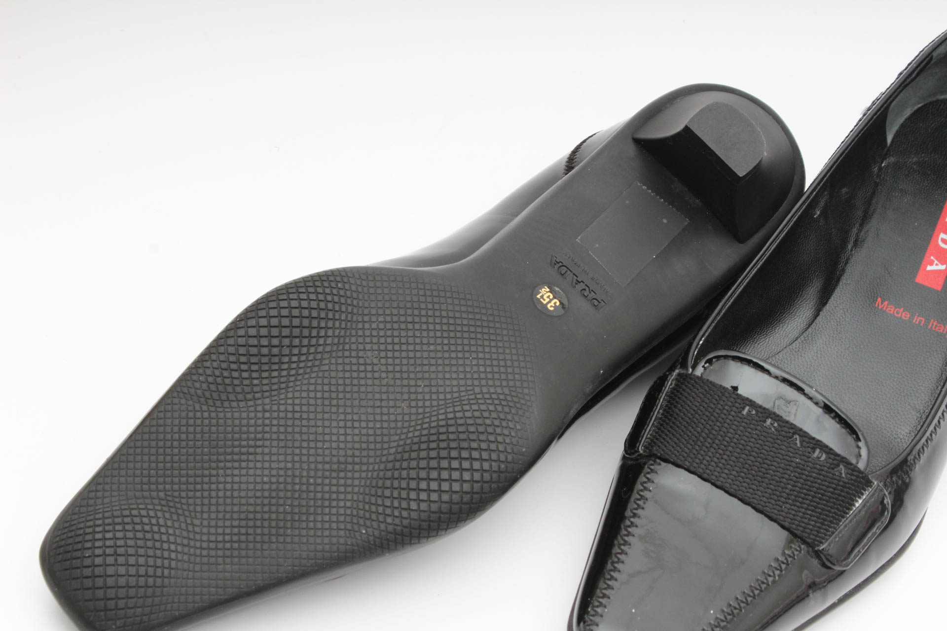 Prada Black Patent Leather Kitten Heel Loafers