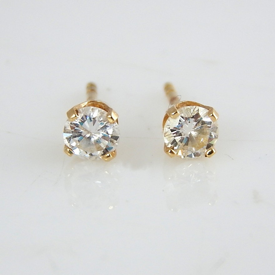 14K Yellow Gold Diamond Stud Earrings