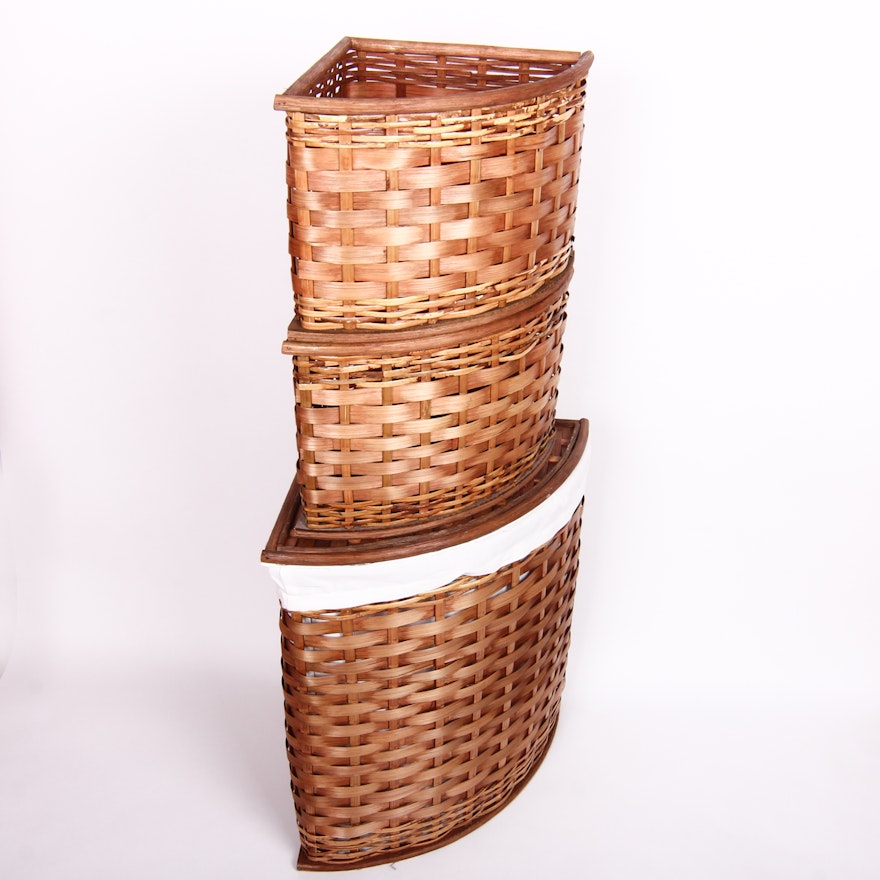 Collection of Wicker Trash Bins and Hamper