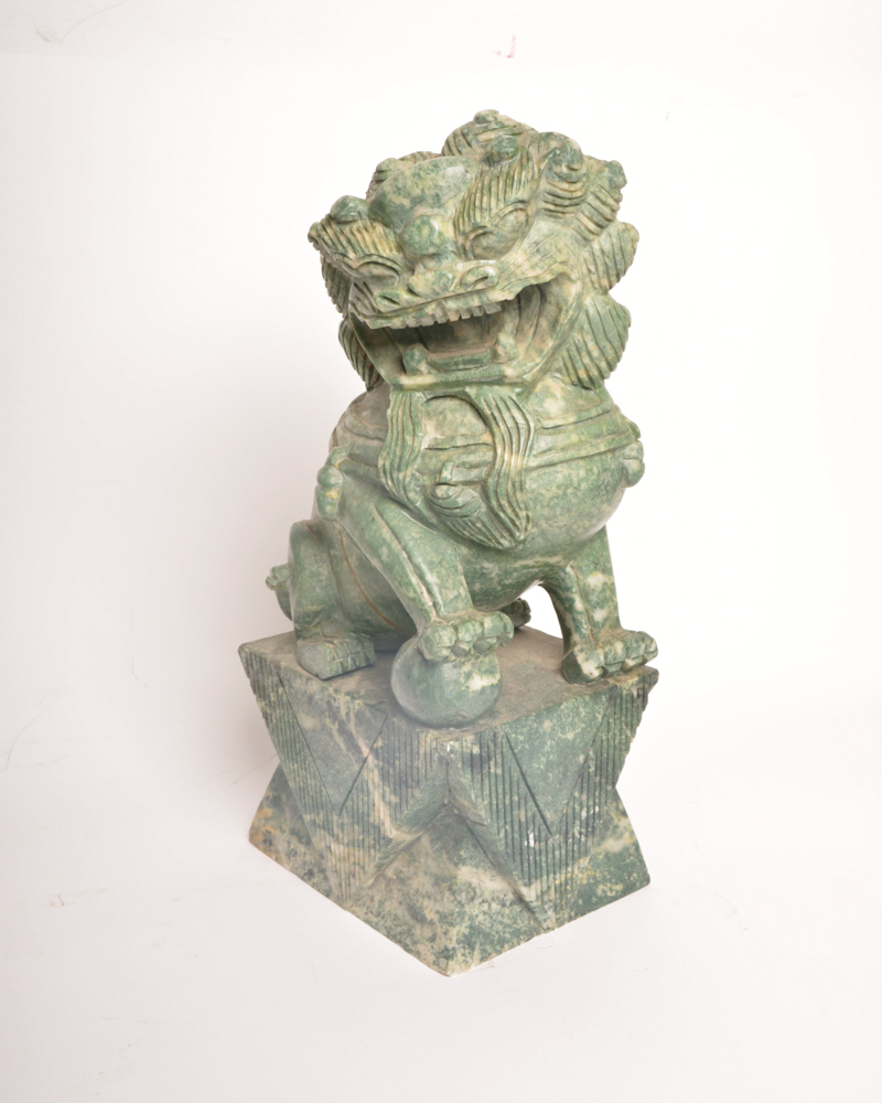 Pair of Carved Soapstone Chinese Guardian Lion Statues