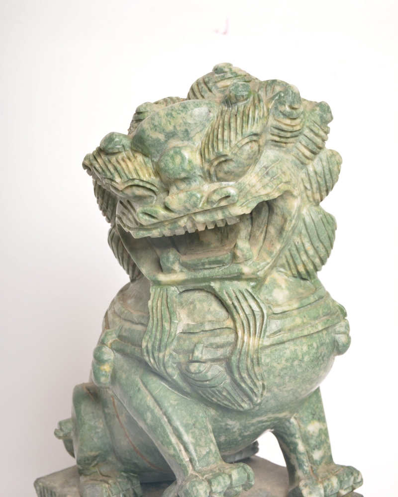 Pair of Carved Soapstone Chinese Guardian Lion Statues