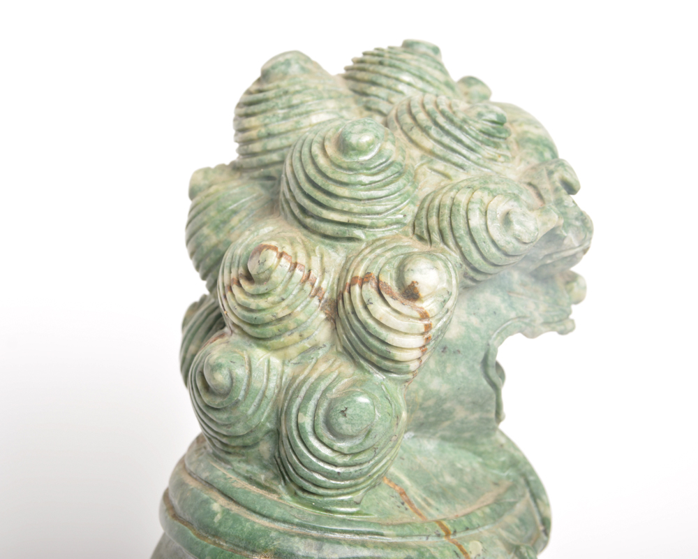 Pair of Carved Soapstone Chinese Guardian Lion Statues