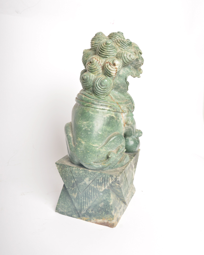 Pair of Carved Soapstone Chinese Guardian Lion Statues