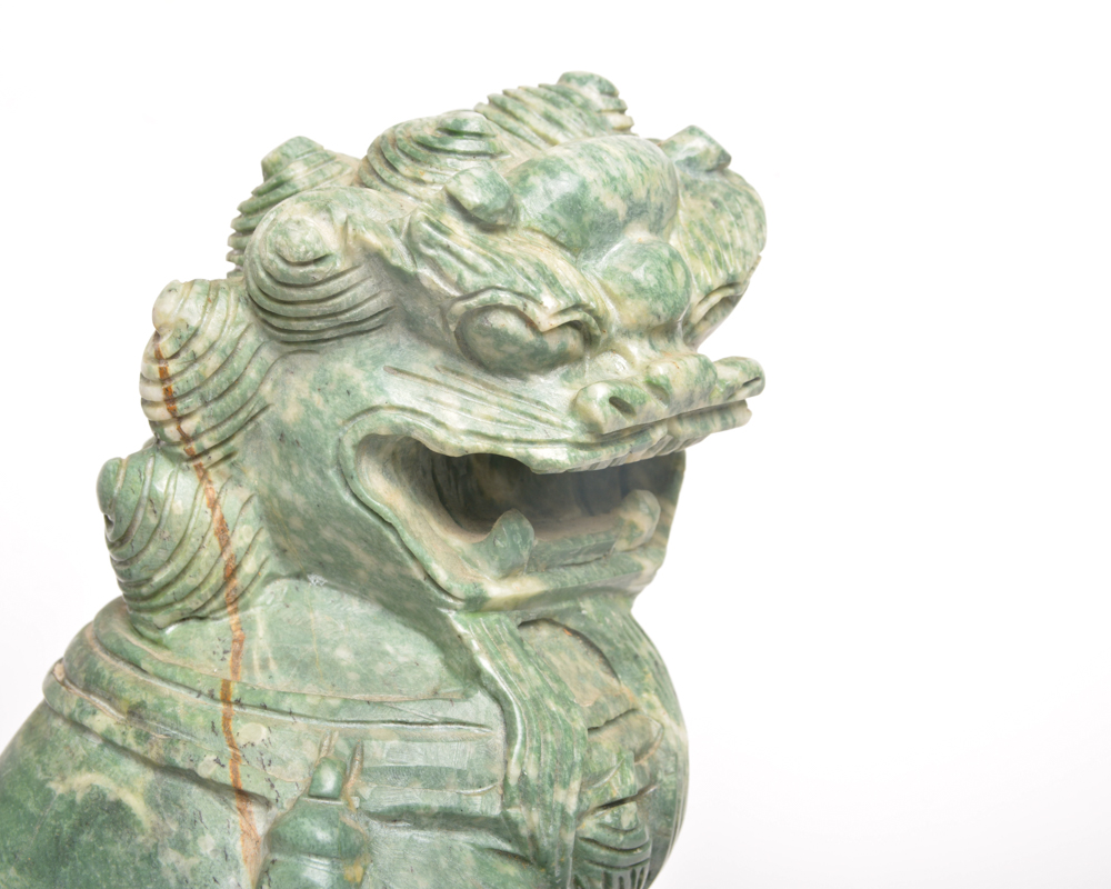 Pair of Carved Soapstone Chinese Guardian Lion Statues