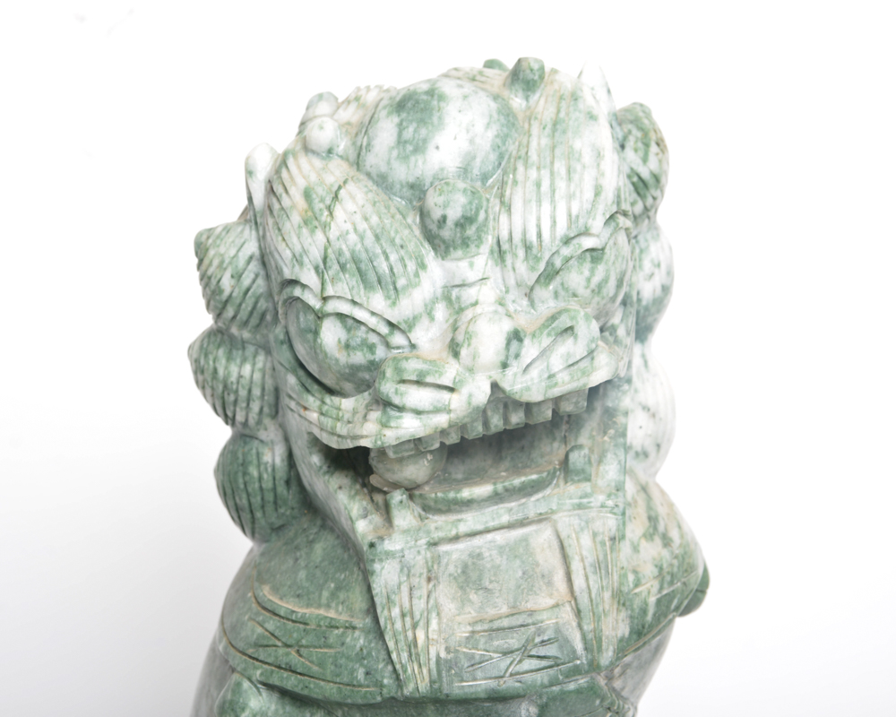 Pair of Carved Soapstone Chinese Guardian Lion Statues