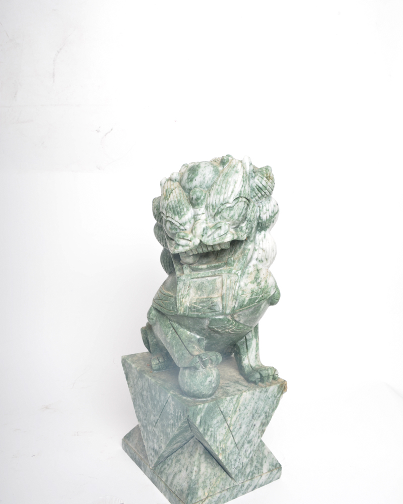 Pair of Carved Soapstone Chinese Guardian Lion Statues