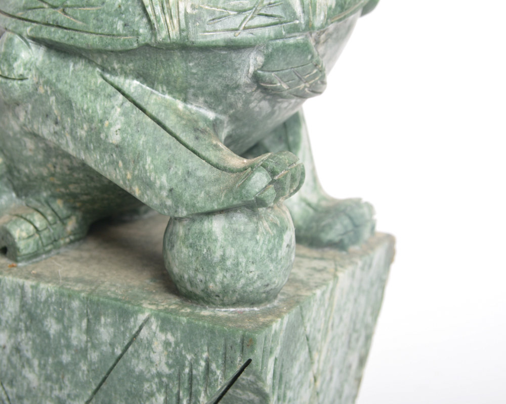 Pair of Carved Soapstone Chinese Guardian Lion Statues