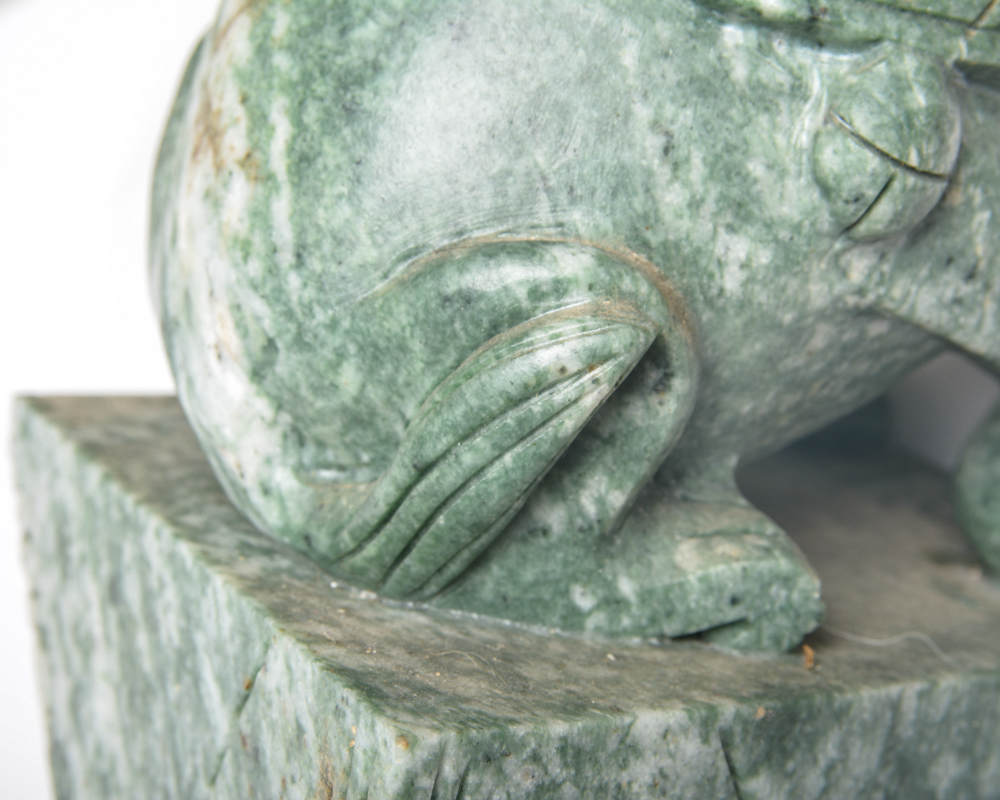 Pair of Carved Soapstone Chinese Guardian Lion Statues