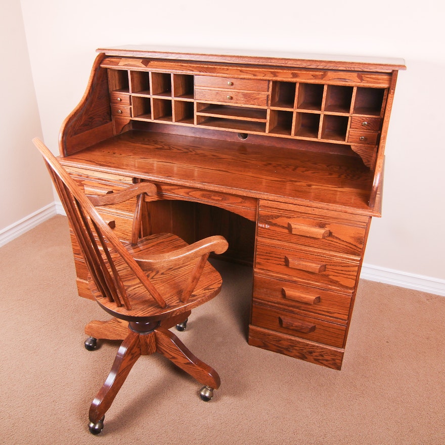 Roll Top Desk and Chair