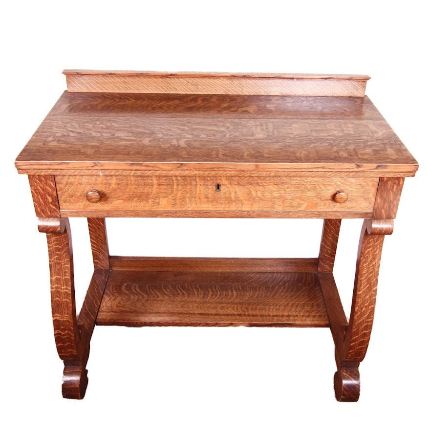 Vintage Empire Style Quartersawn Oak Console Table