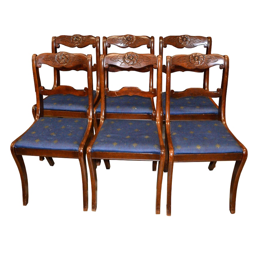 Six Floral Carved Dining Chairs