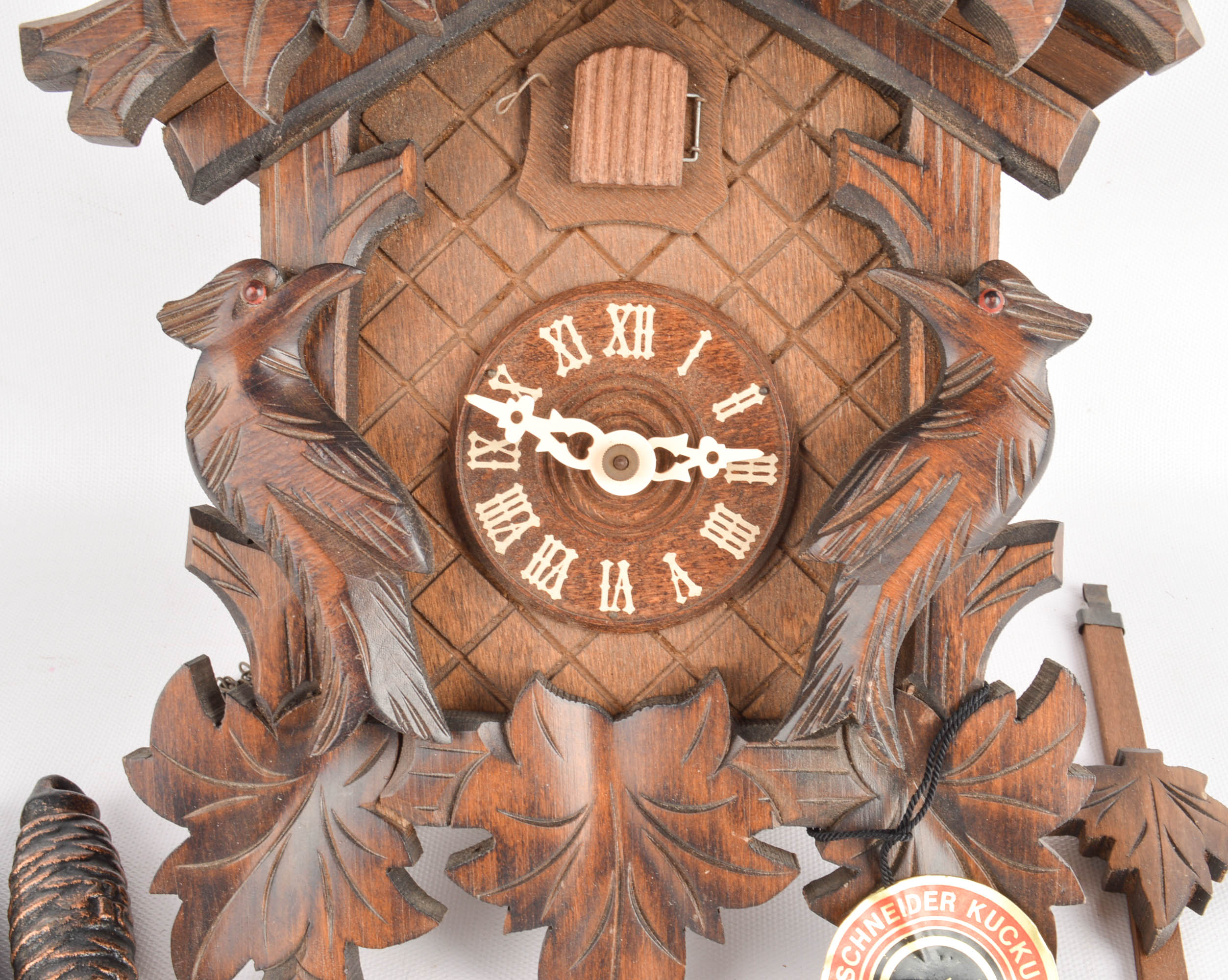 Vintage Schneider Black Forest Carved Wooden Cuckoo Clock