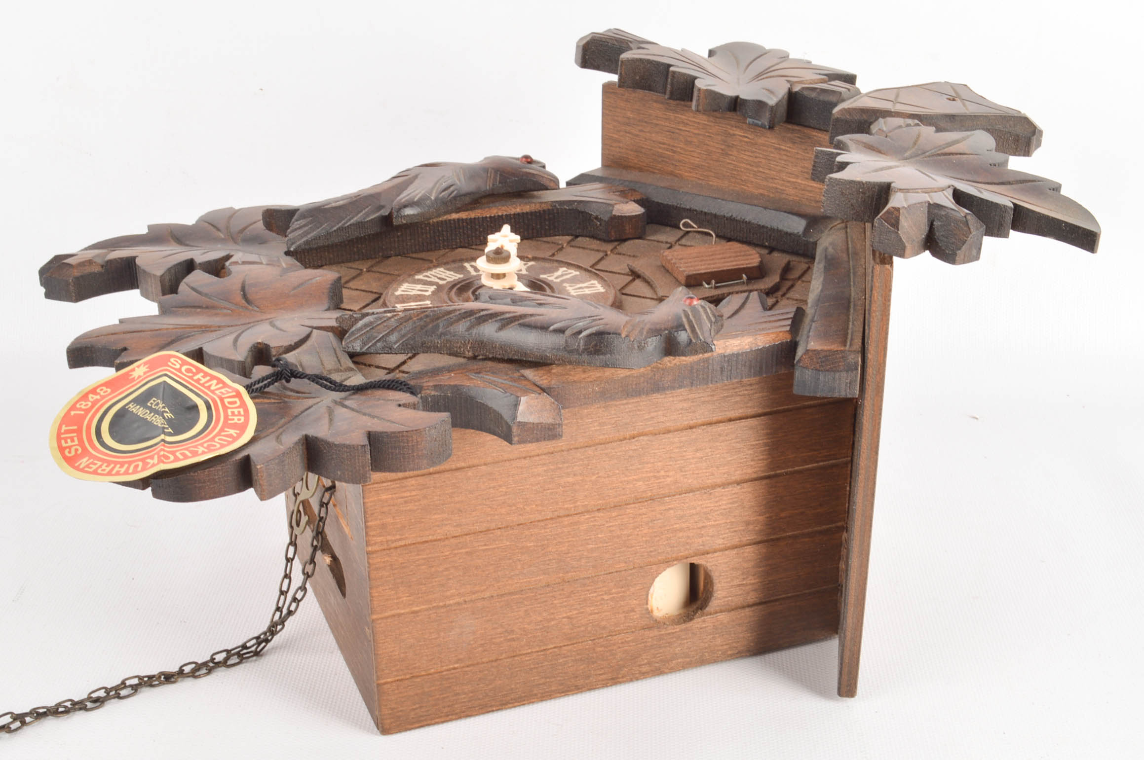 Vintage Schneider Black Forest Carved Wooden Cuckoo Clock