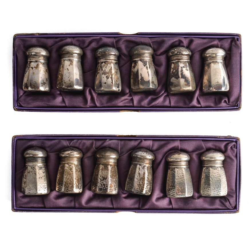 Twelve S.C.S. Co. Sterling Silver Individual Salt and Pepper Shakers