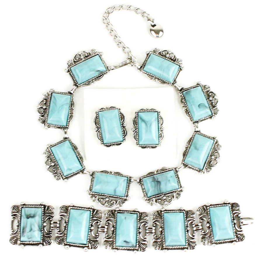 Set of Blue Cabochon Costume Jewelry