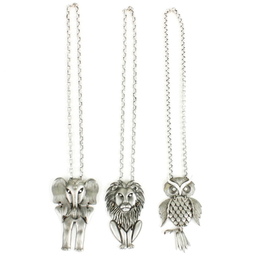 Variety of Silver Tone Necklaces with Animal Pendants