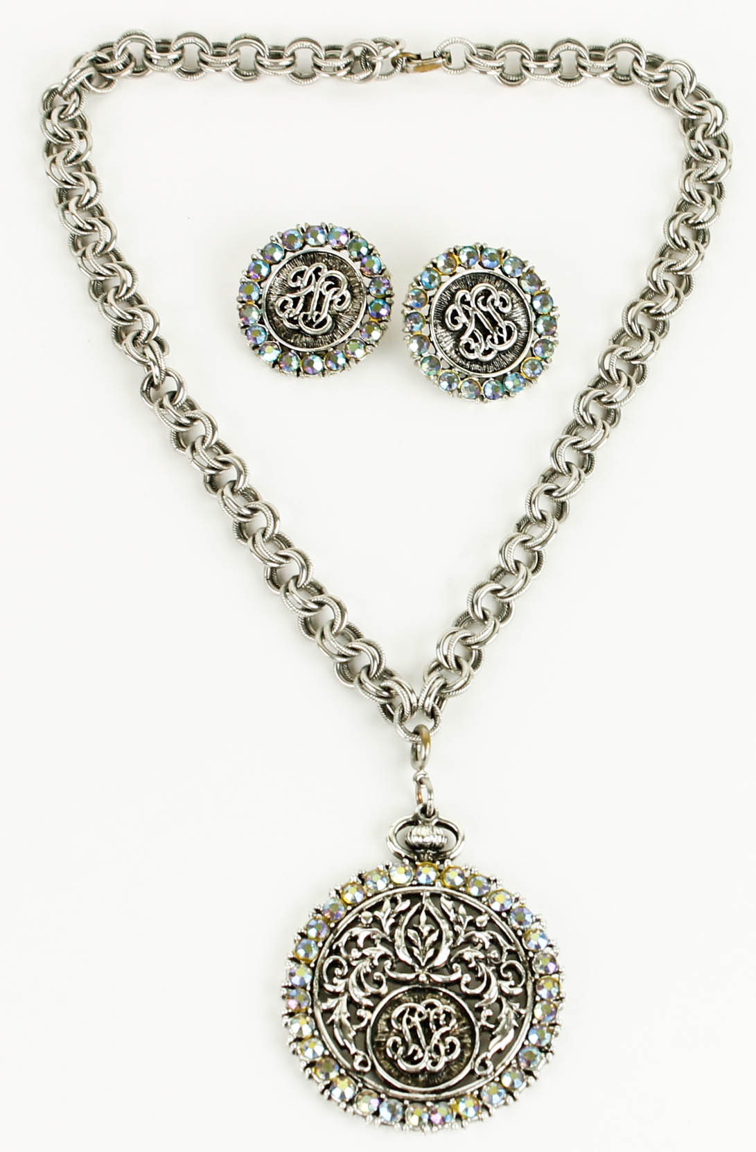 Variety of Silver Tone Costume Jewelry with Stones