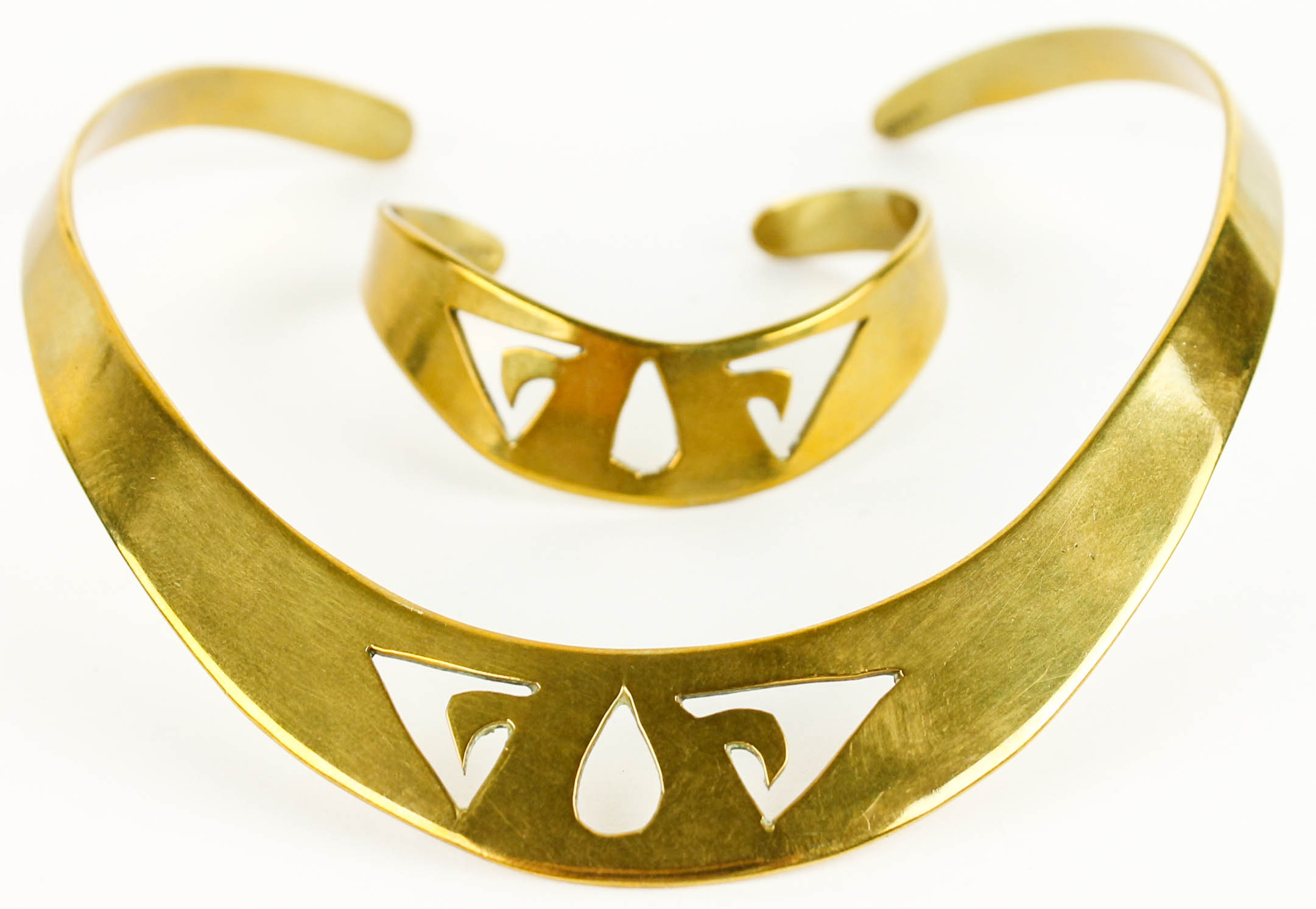 Brass Mexican Costume Collar Necklace and Cuff Bracelet