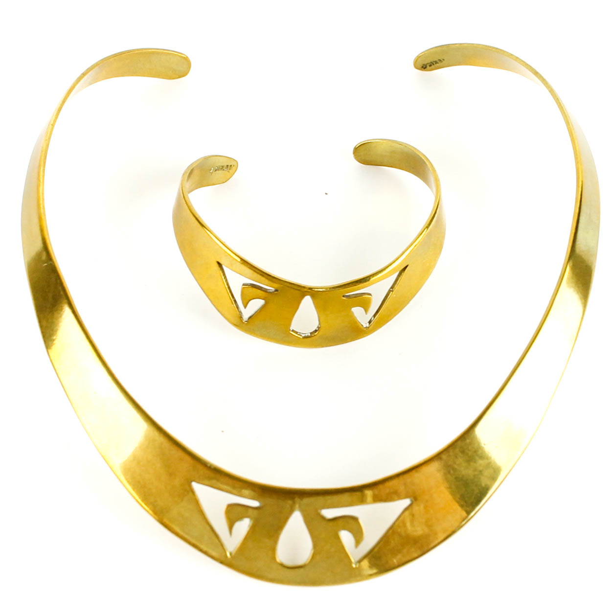 Brass Mexican Costume Collar Necklace and Cuff Bracelet