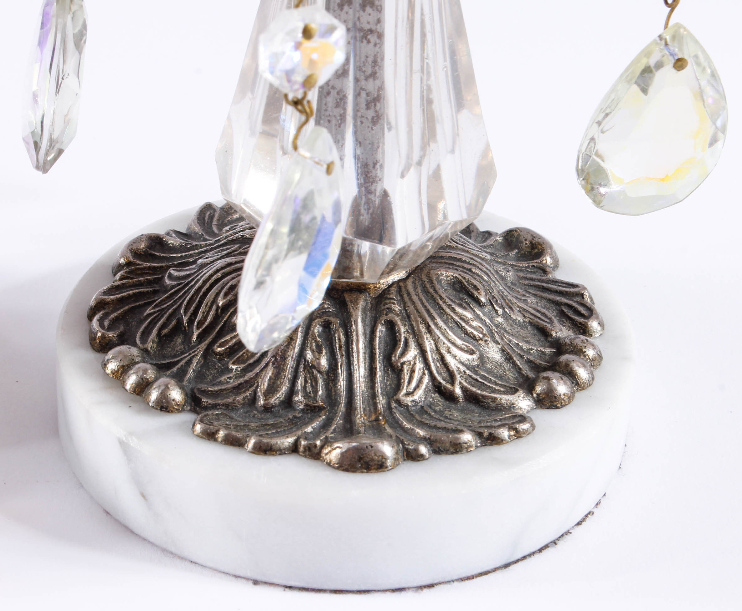 Pair of Bronze Tone Metal, Marble and Glass Candle Holders