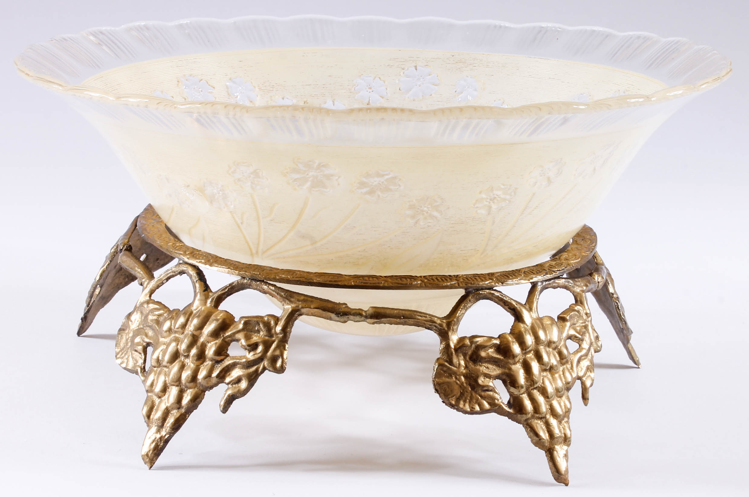 Vintage Glass Bowl in Brass Stand