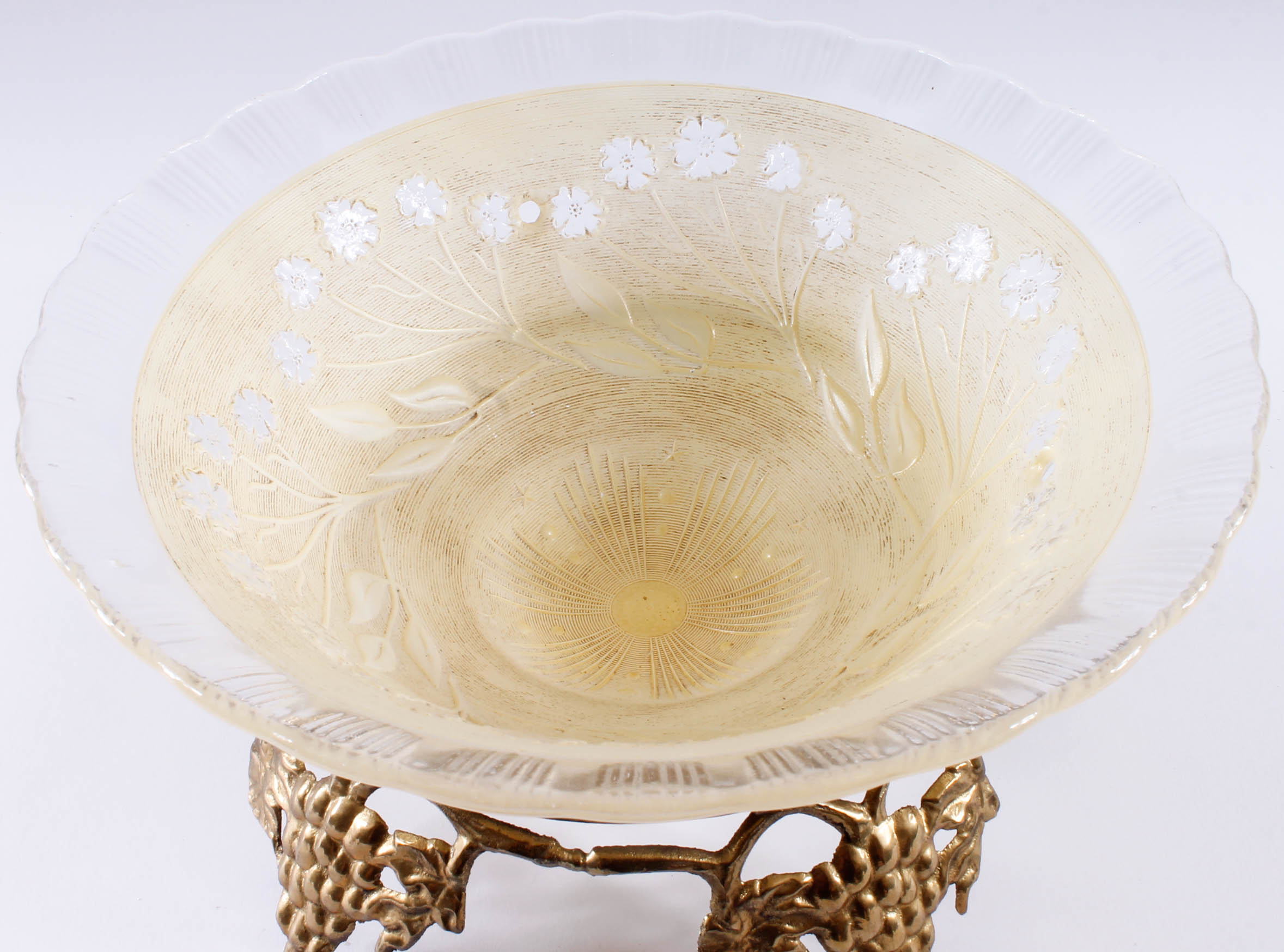 Vintage Glass Bowl in Brass Stand