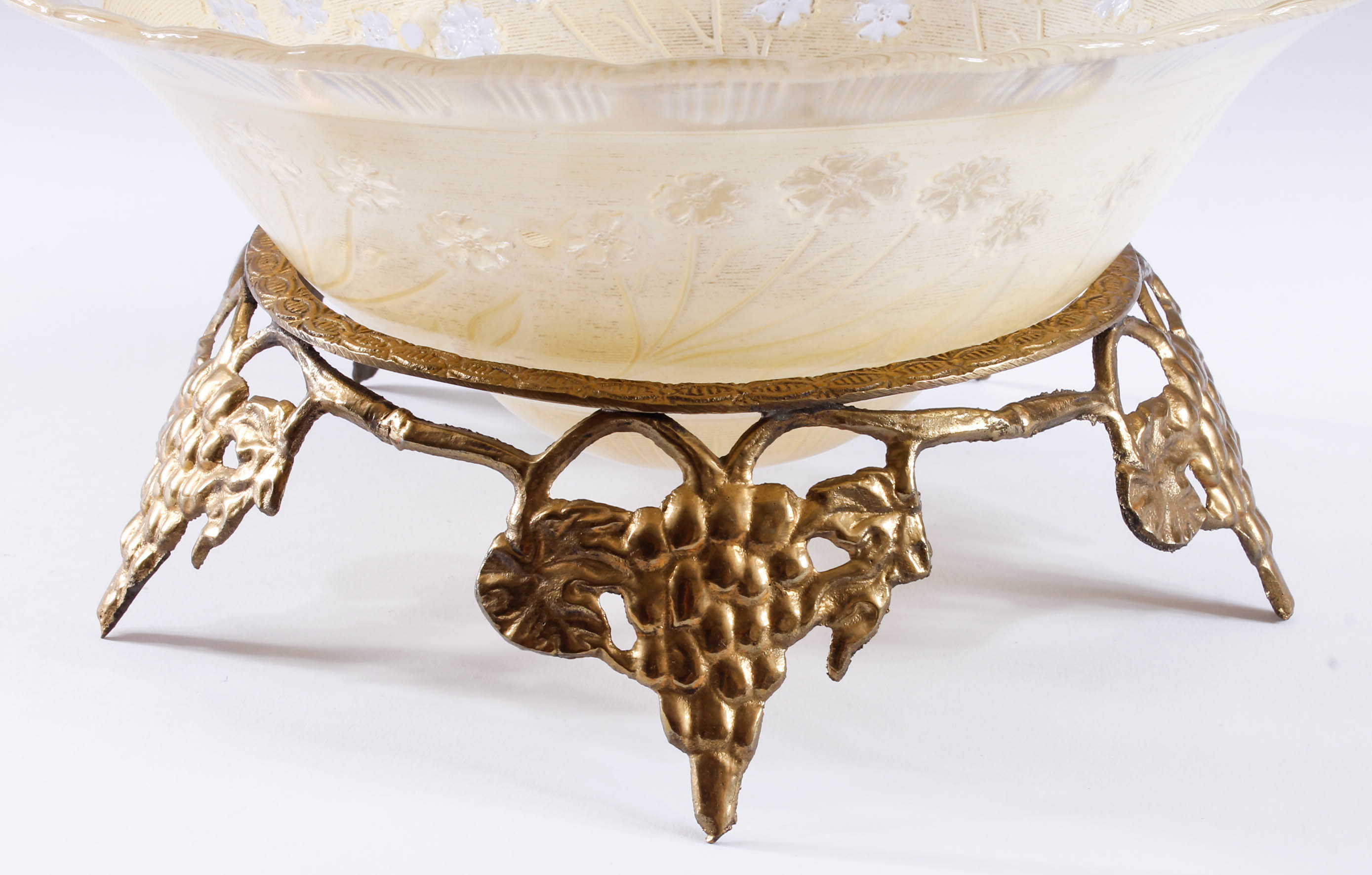 Vintage Glass Bowl in Brass Stand