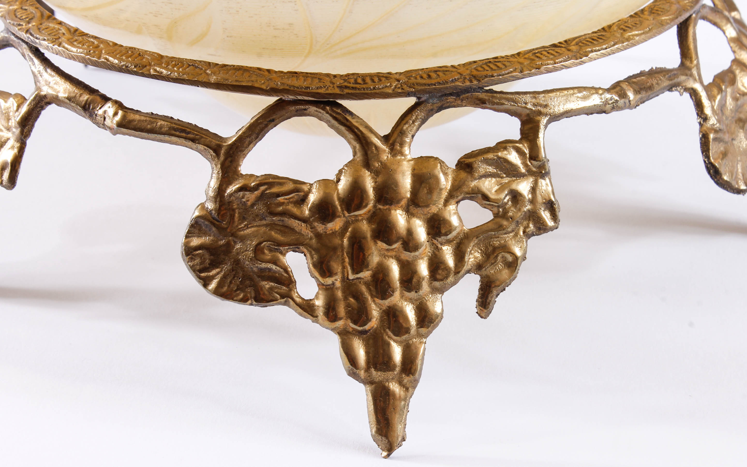 Vintage Glass Bowl in Brass Stand