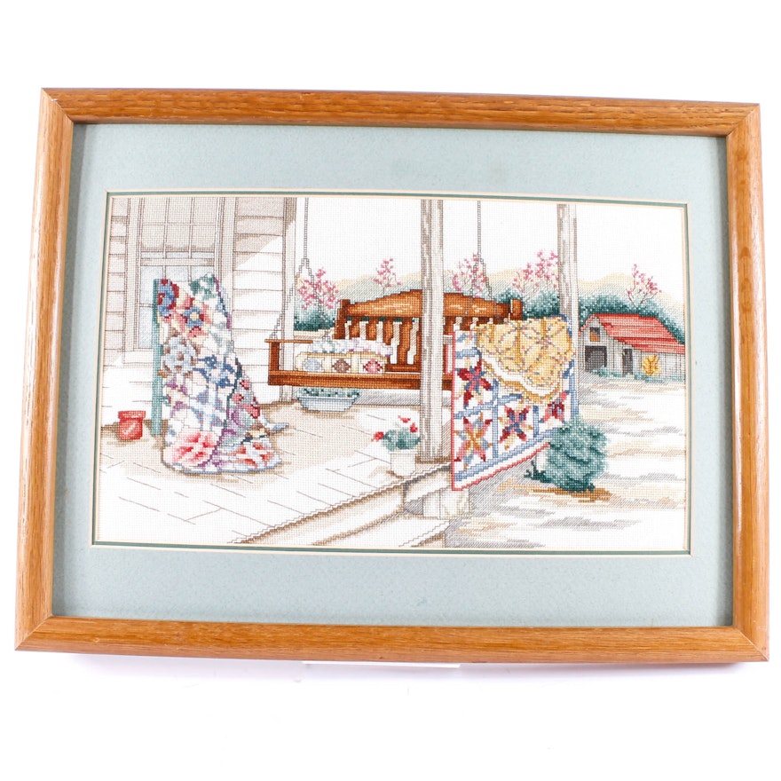 Framed Porch Scene Needlepoint