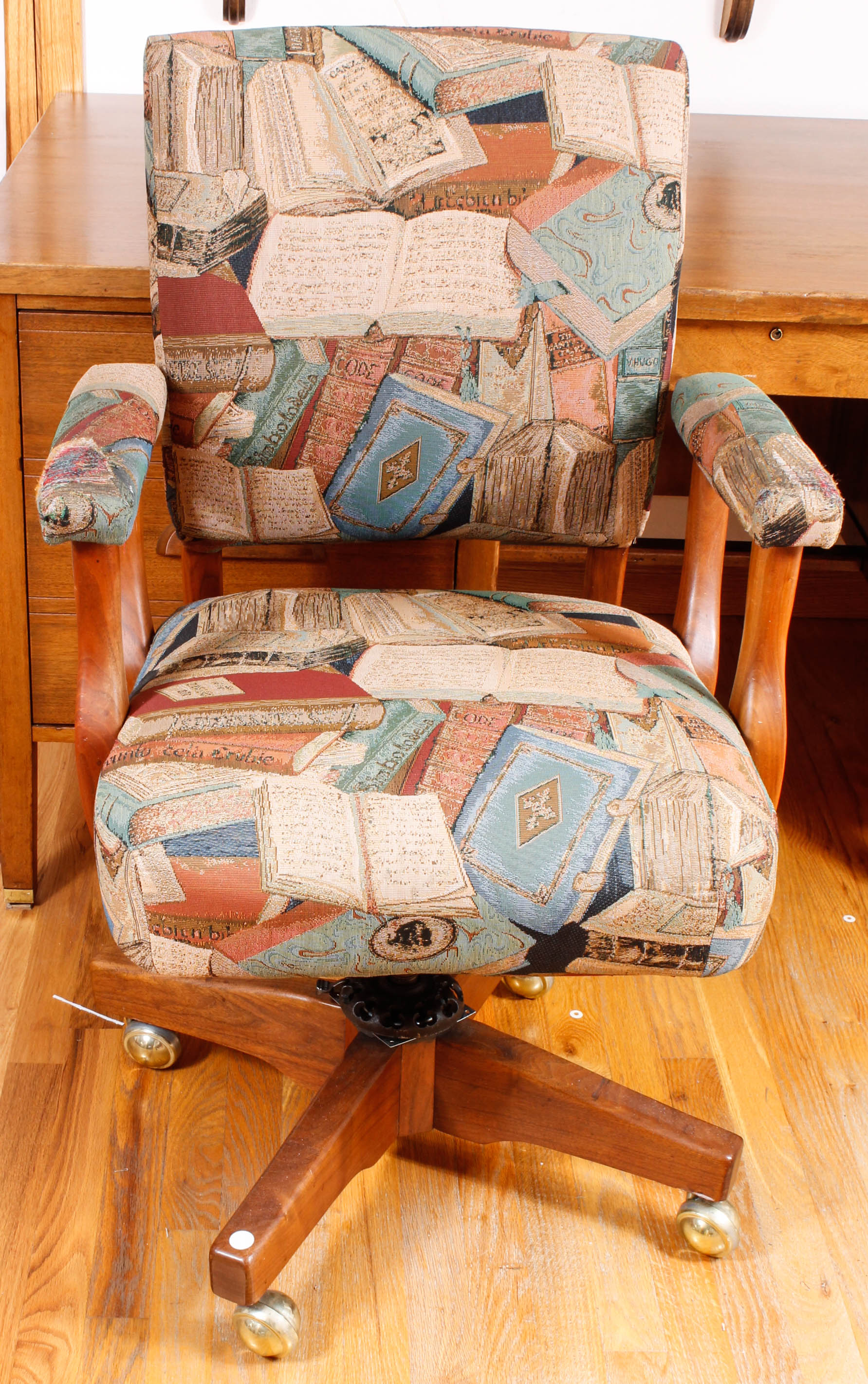 Large Vintage Wooden Desk with Upholstered Office Chair
