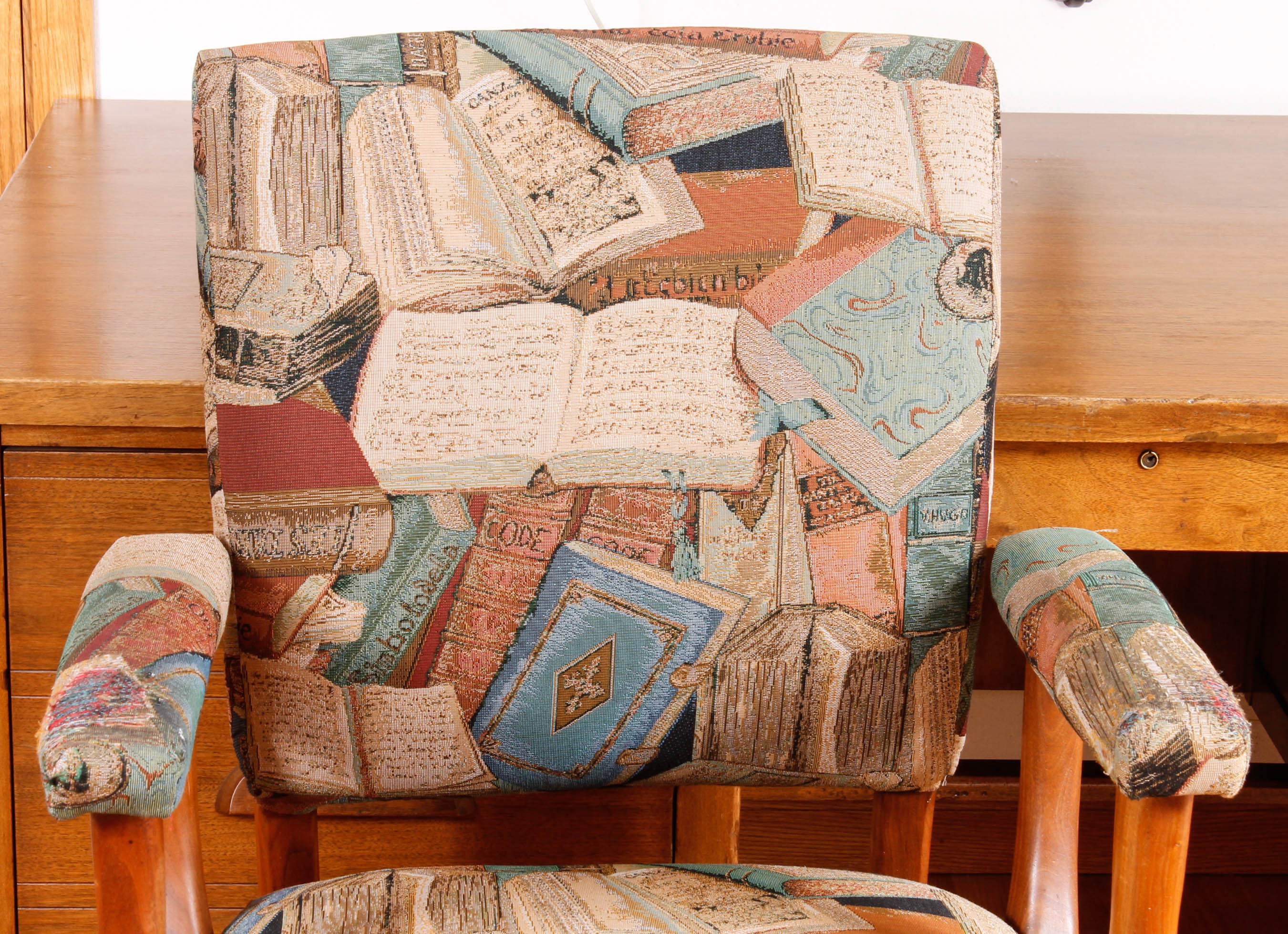 Large Vintage Wooden Desk with Upholstered Office Chair