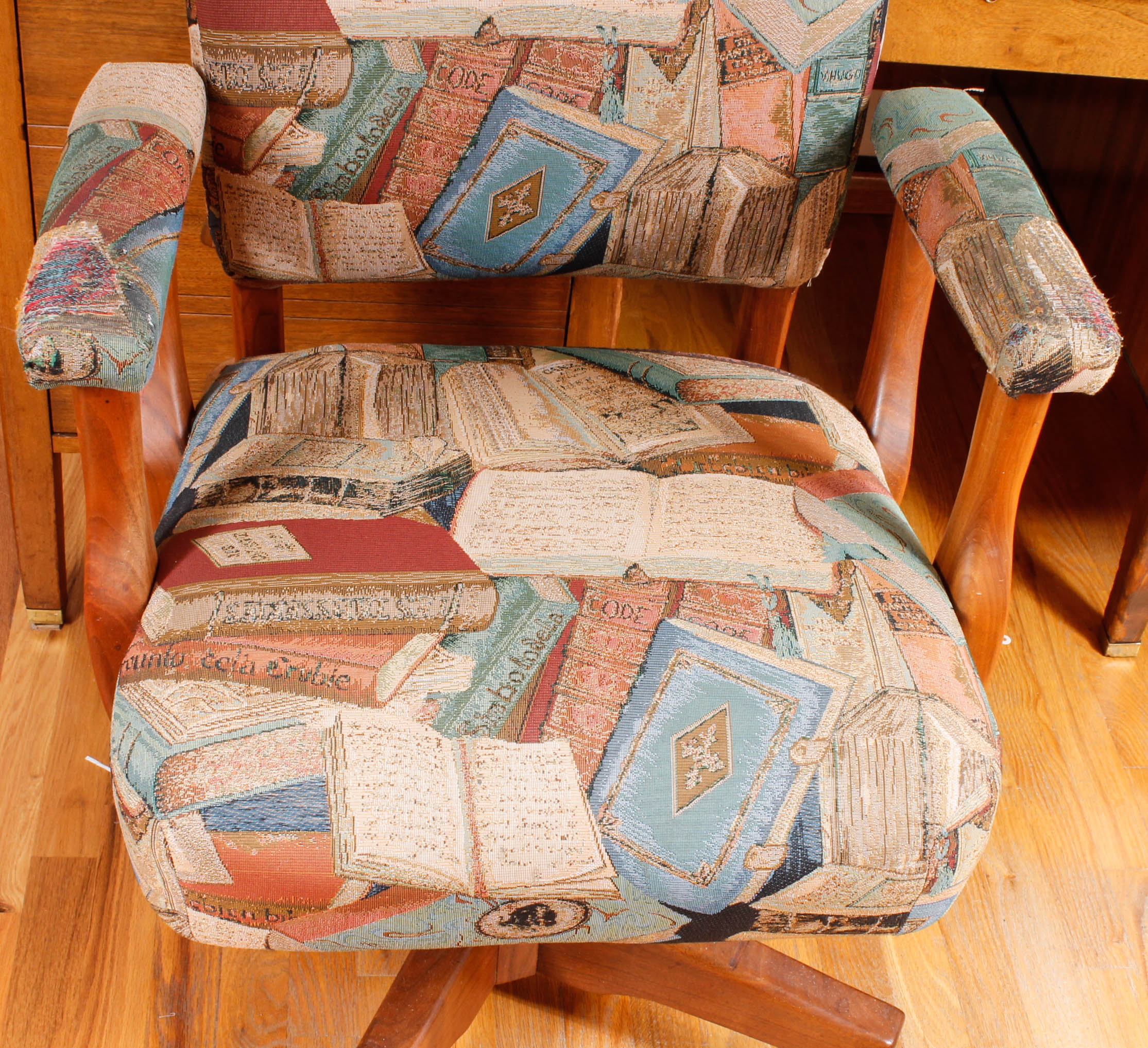 Large Vintage Wooden Desk with Upholstered Office Chair