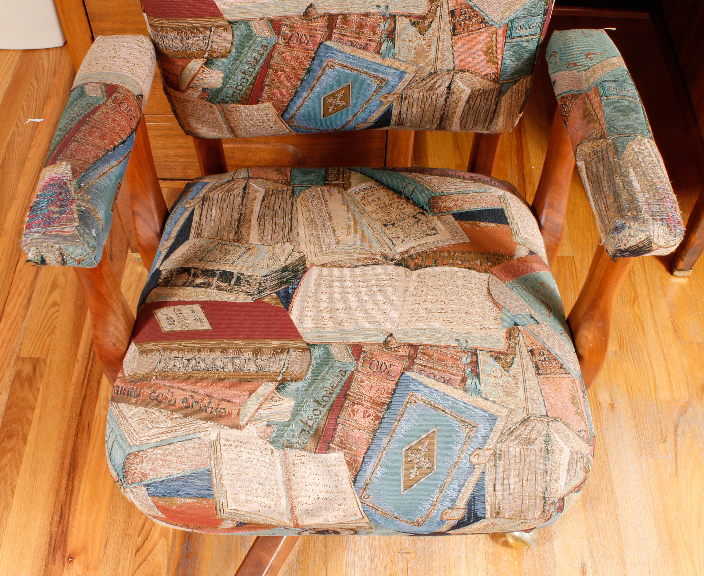 Large Vintage Wooden Desk with Upholstered Office Chair