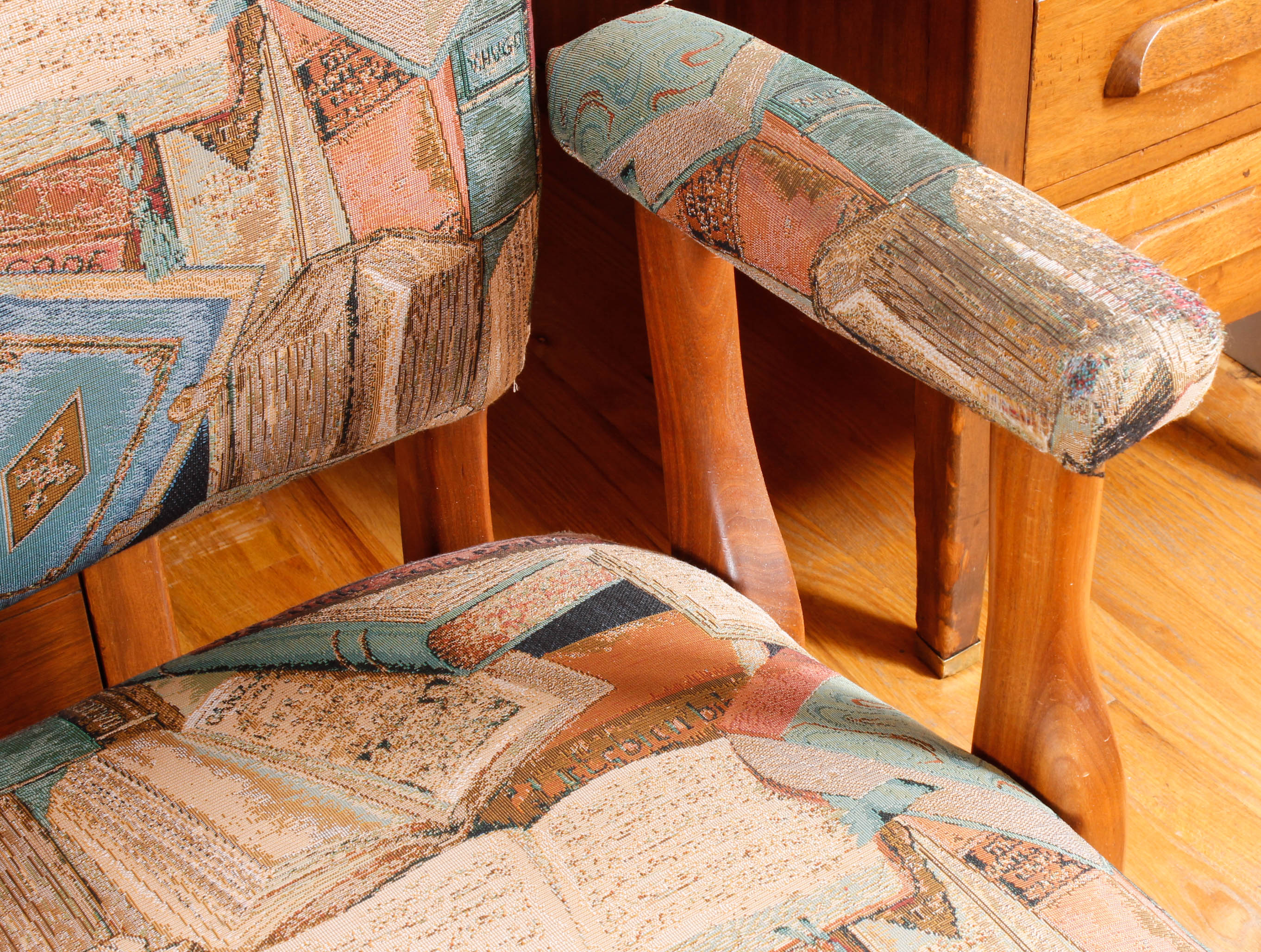 Large Vintage Wooden Desk with Upholstered Office Chair