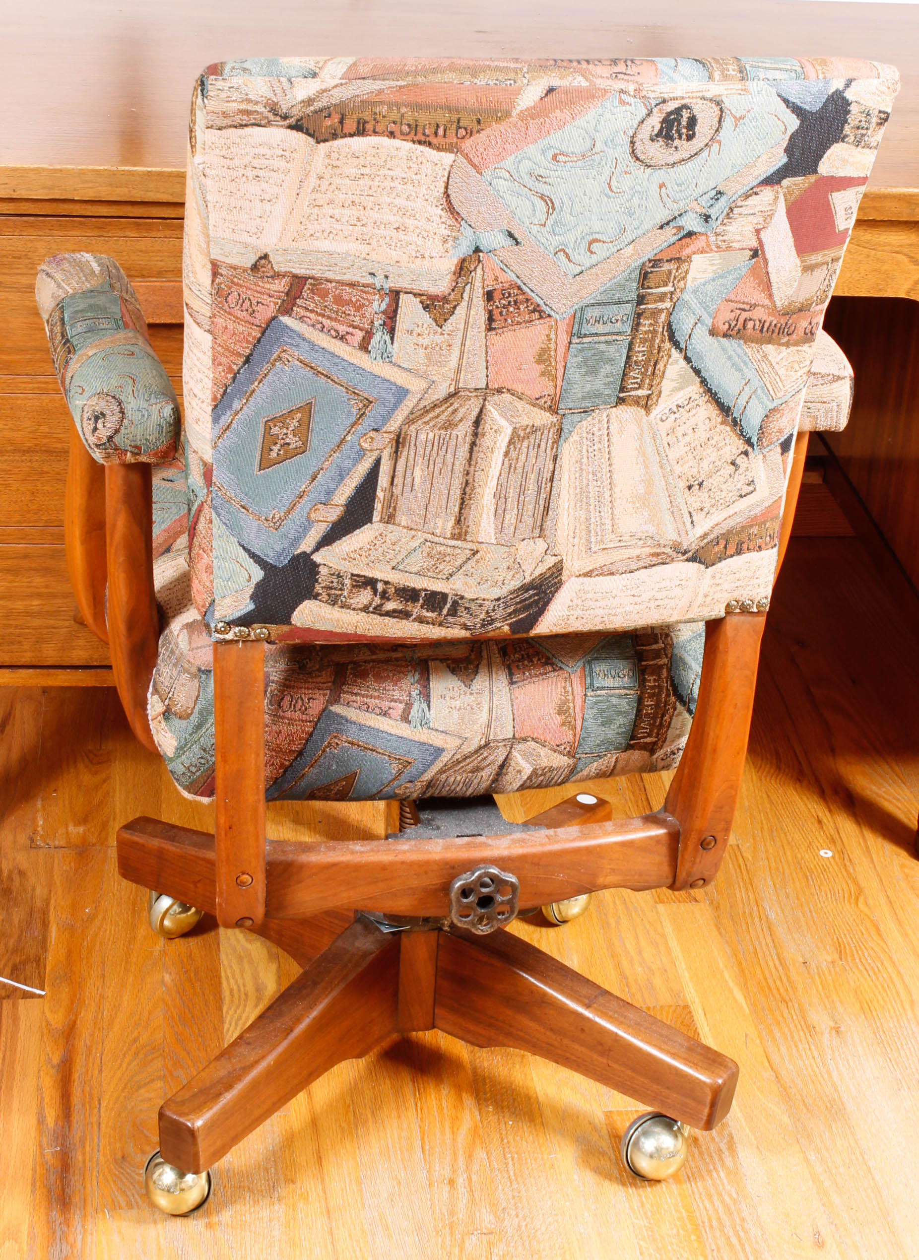 Large Vintage Wooden Desk with Upholstered Office Chair