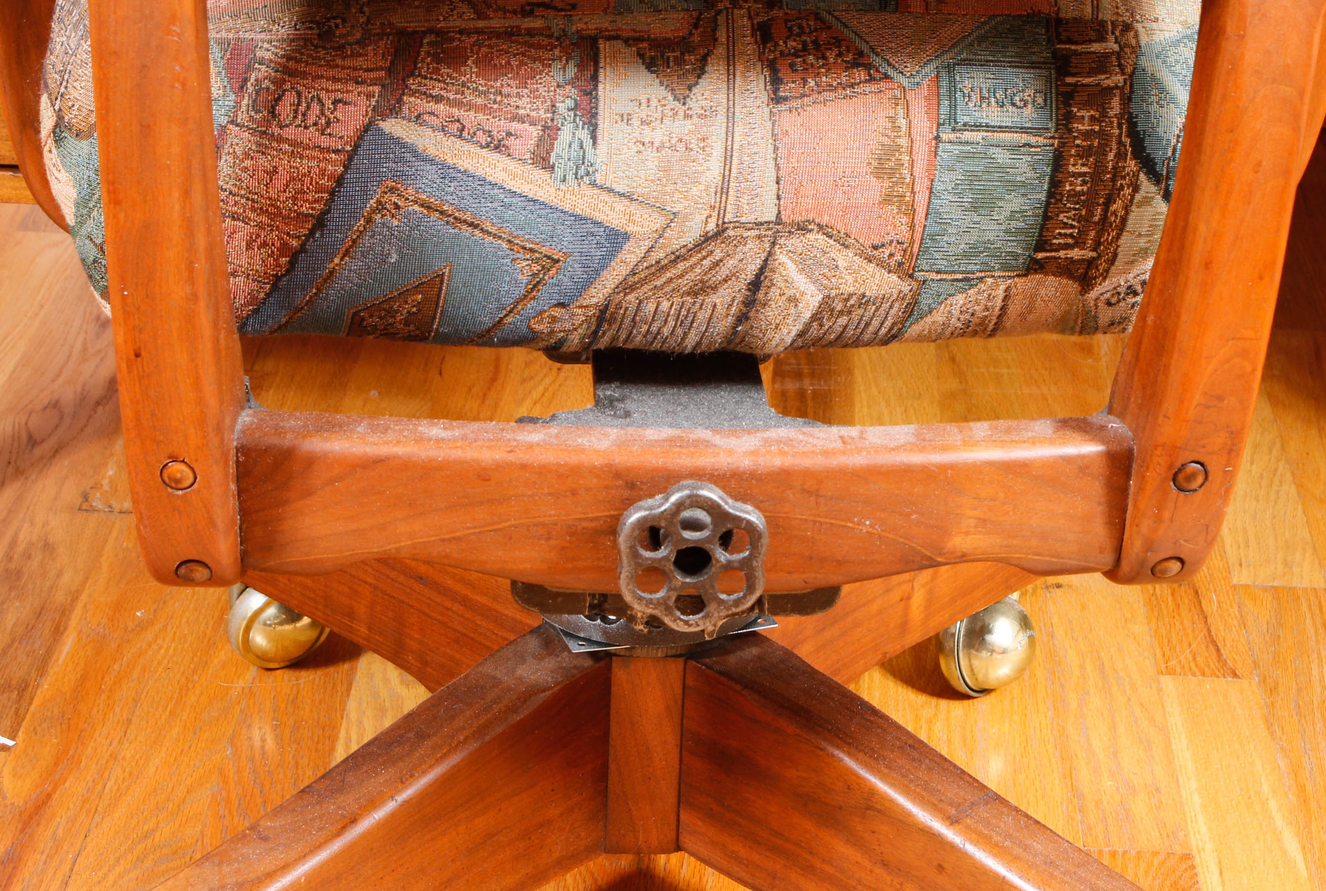 Large Vintage Wooden Desk with Upholstered Office Chair