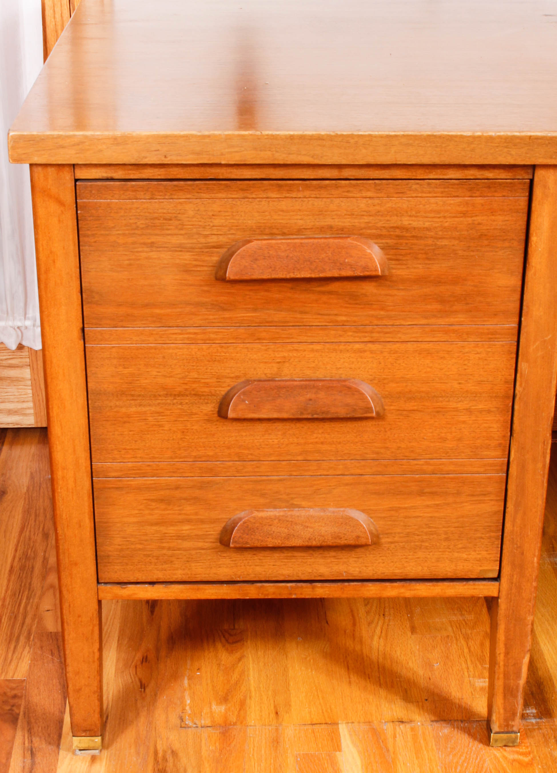 Large Vintage Wooden Desk with Upholstered Office Chair