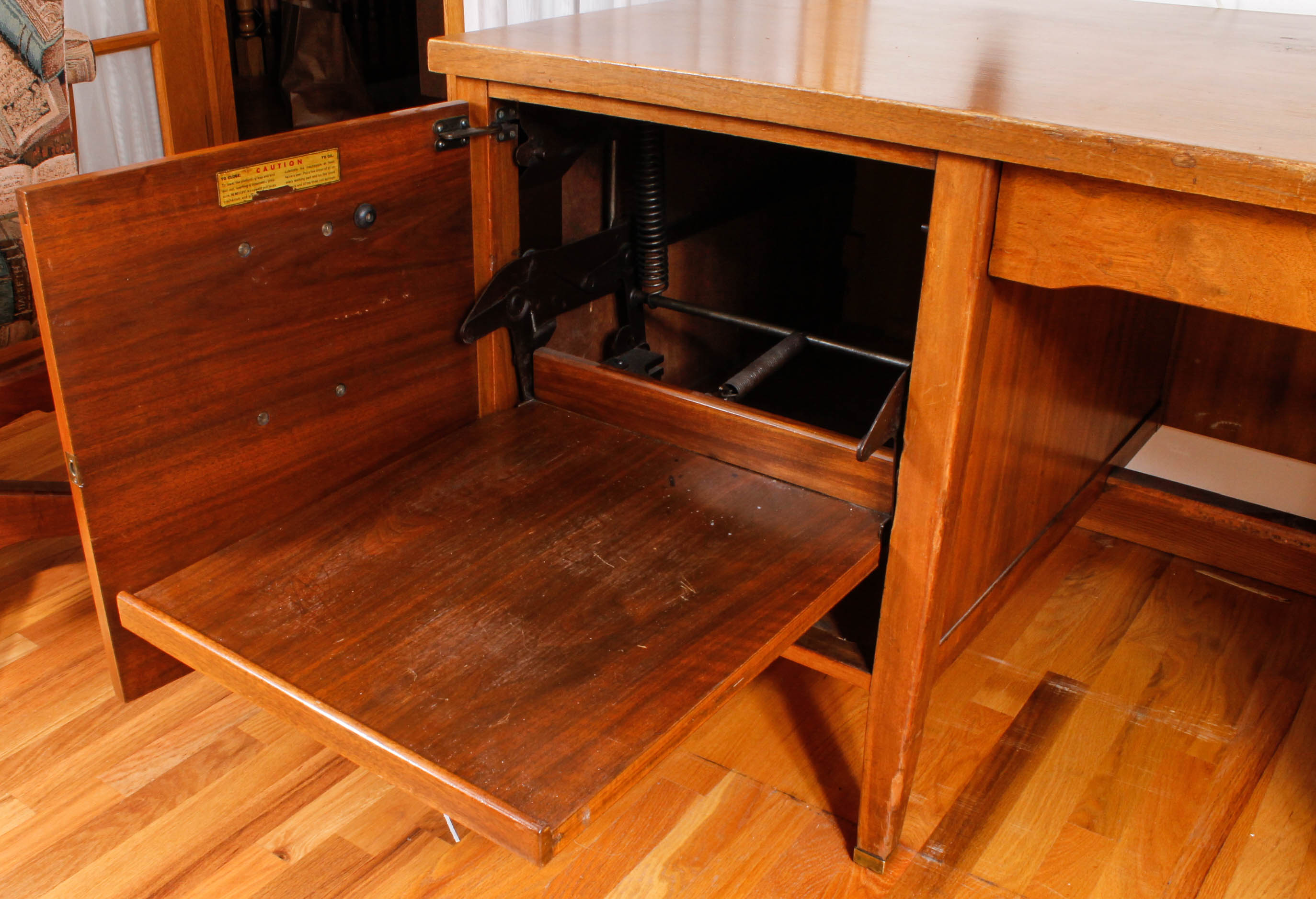 Large Vintage Wooden Desk with Upholstered Office Chair