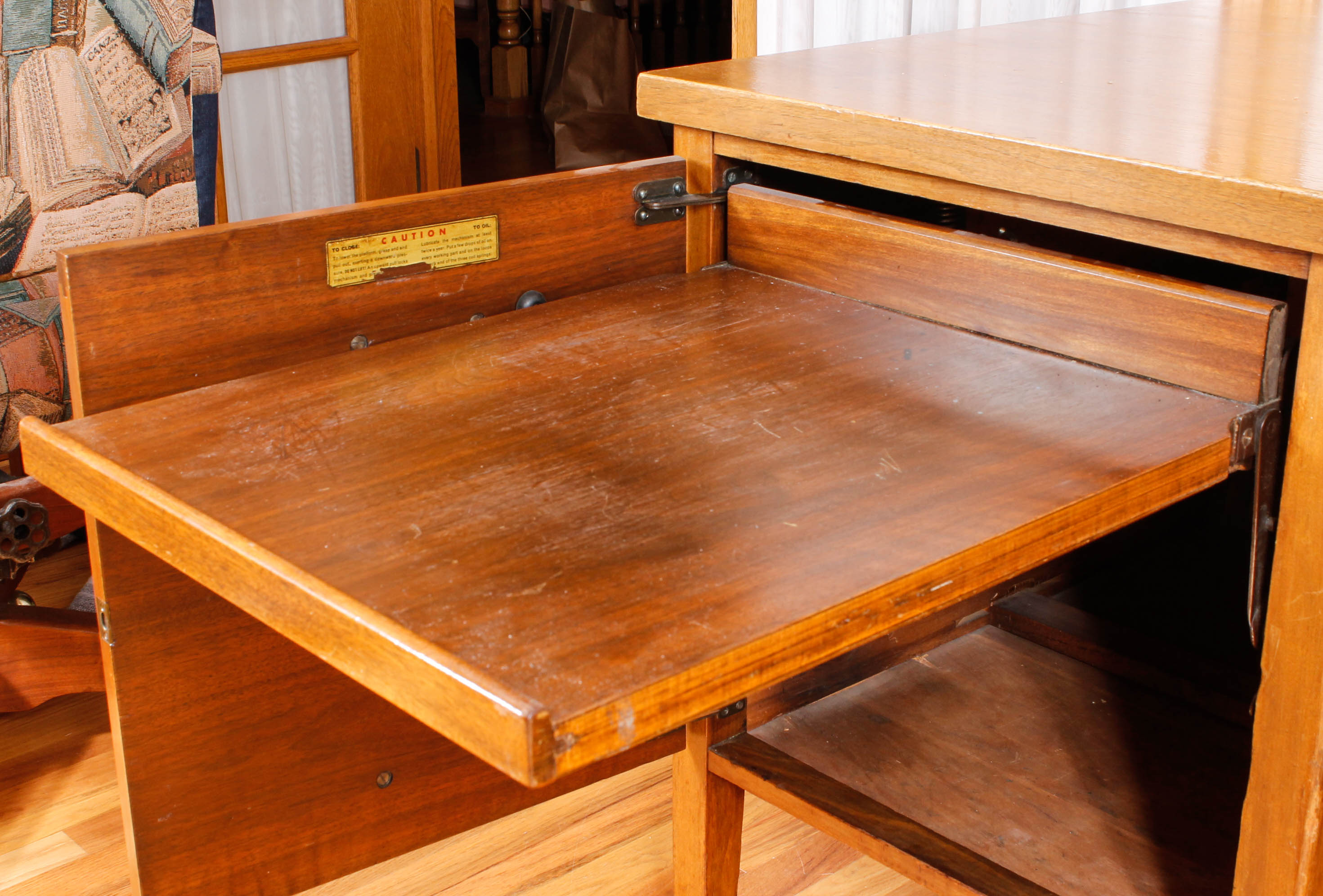 Large Vintage Wooden Desk with Upholstered Office Chair
