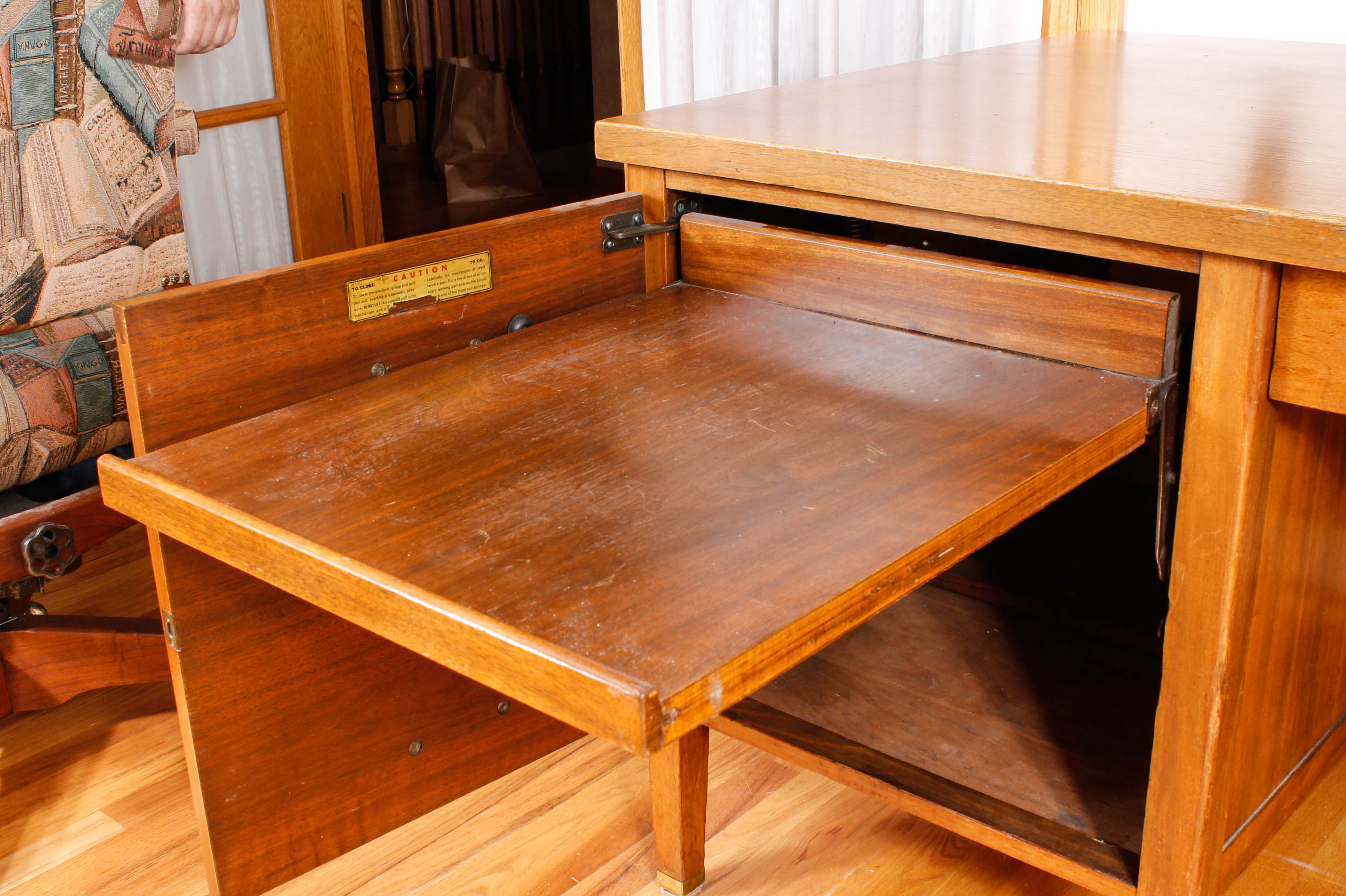 Large Vintage Wooden Desk with Upholstered Office Chair