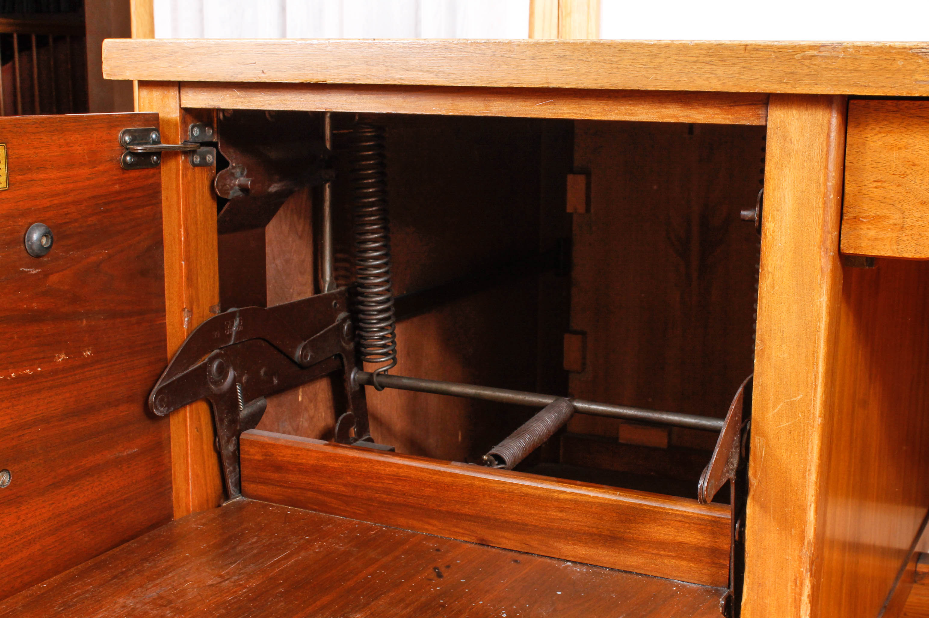 Large Vintage Wooden Desk with Upholstered Office Chair