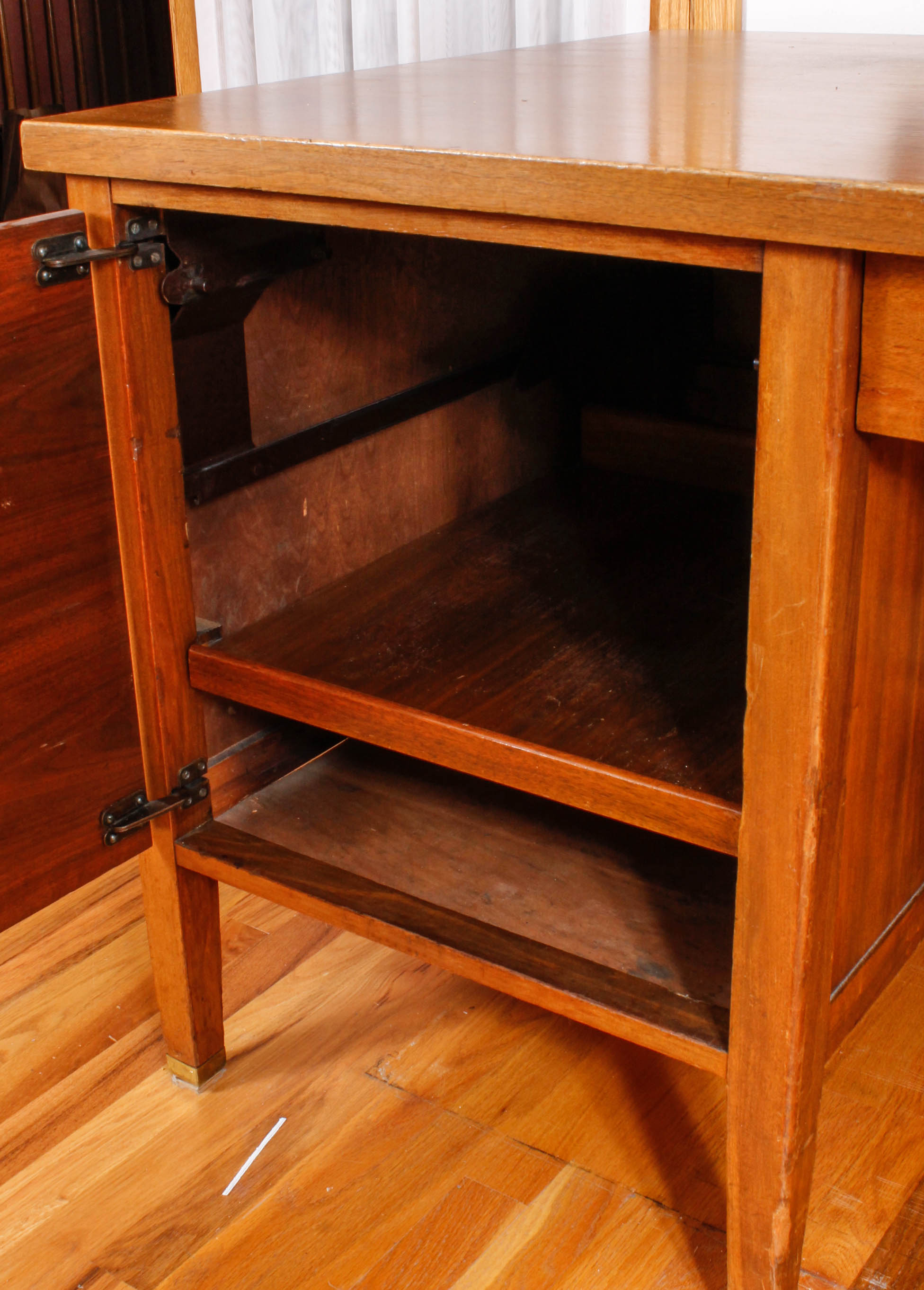 Large Vintage Wooden Desk with Upholstered Office Chair
