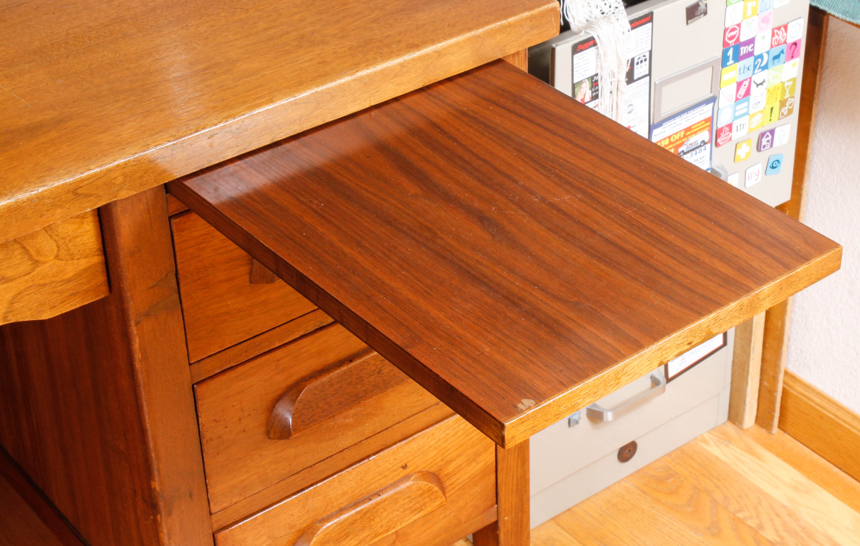 Large Vintage Wooden Desk with Upholstered Office Chair
