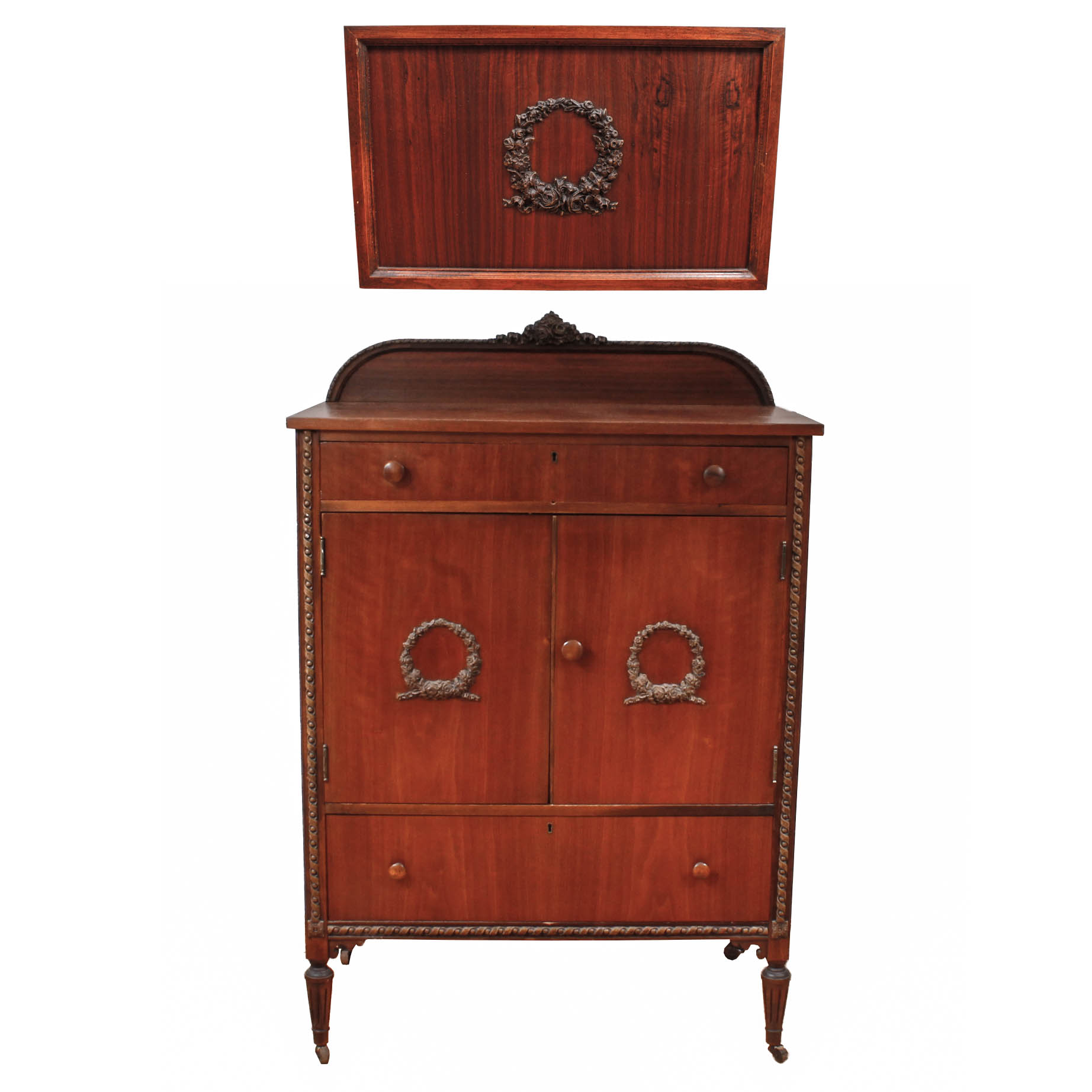 Vintage Wooden Dresser Cabinet with Decorative Wall Panel