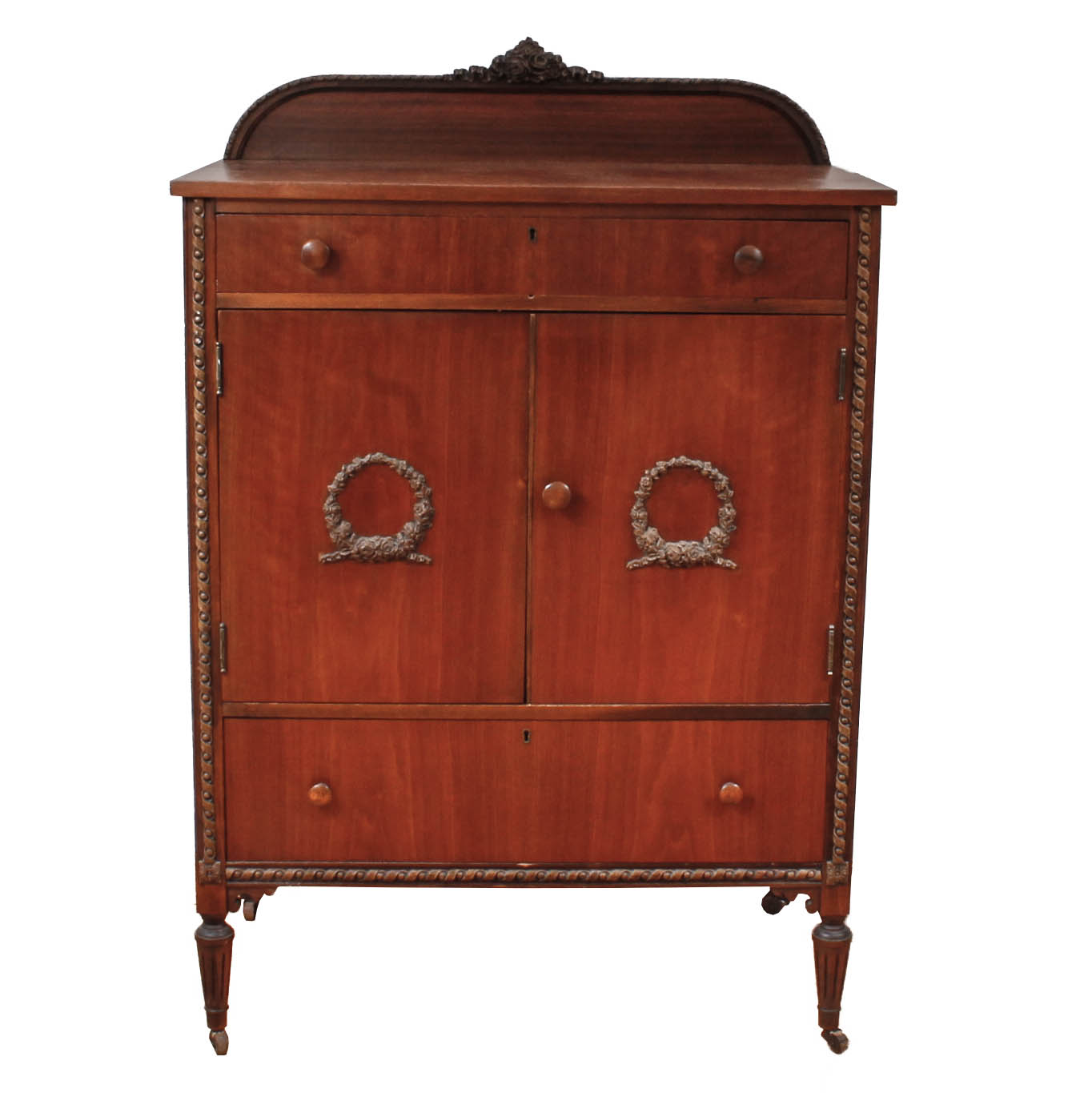 Vintage Wooden Dresser Cabinet with Decorative Wall Panel