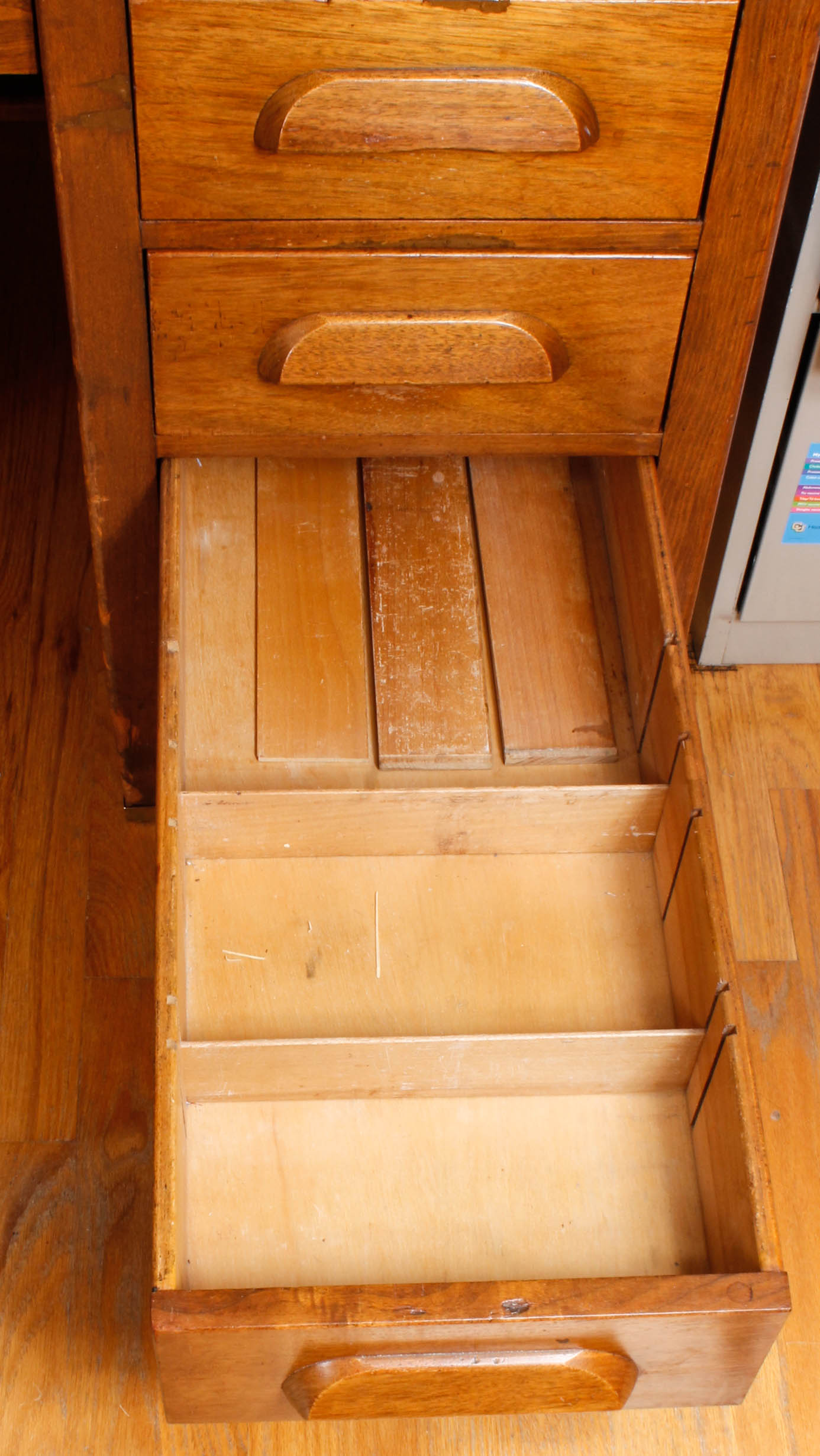 Large Vintage Wooden Desk with Upholstered Office Chair