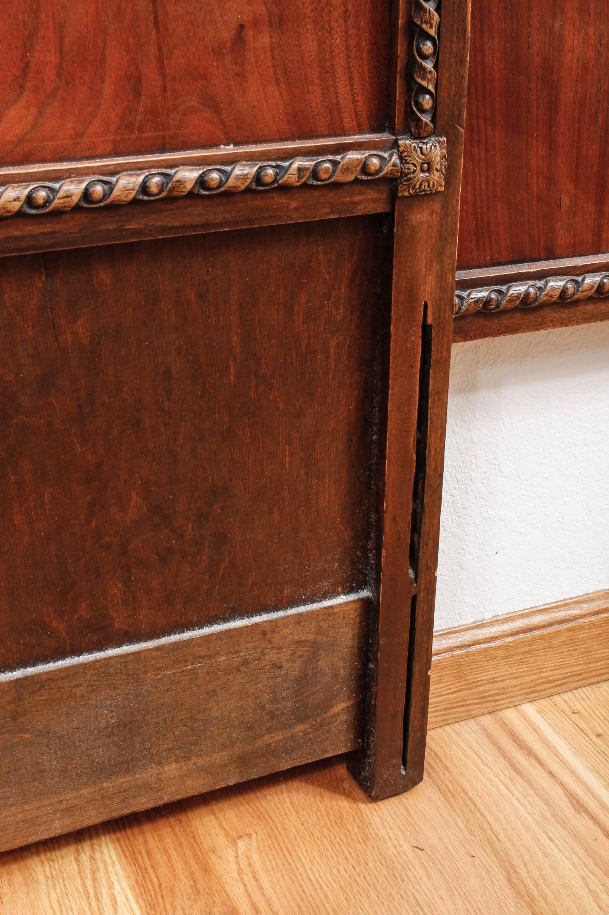 Vintage Wooden Headboard with Carved Details