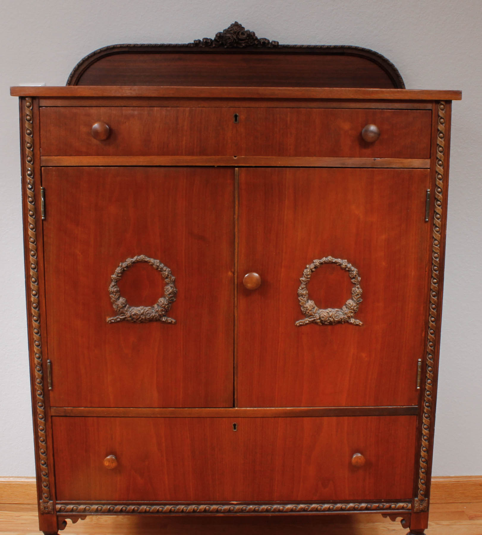Vintage Wooden Dresser Cabinet with Decorative Wall Panel