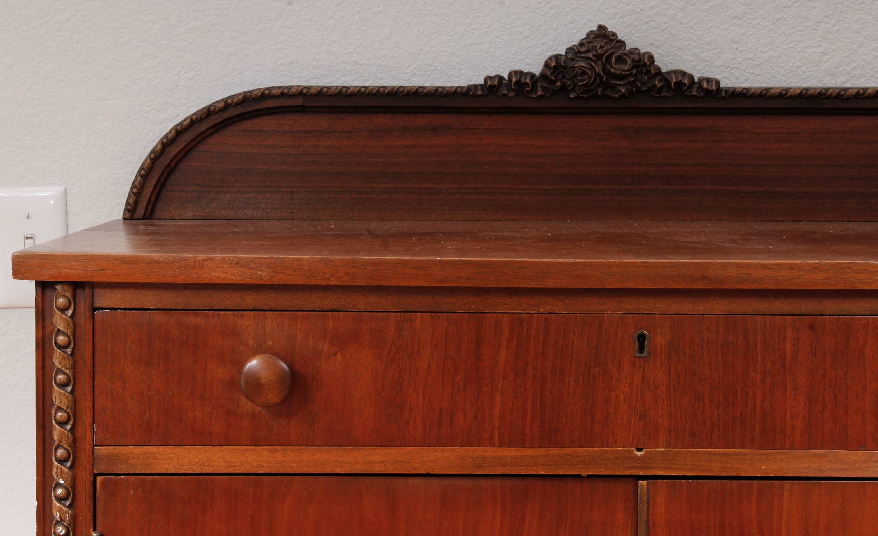 Vintage Wooden Dresser Cabinet with Decorative Wall Panel